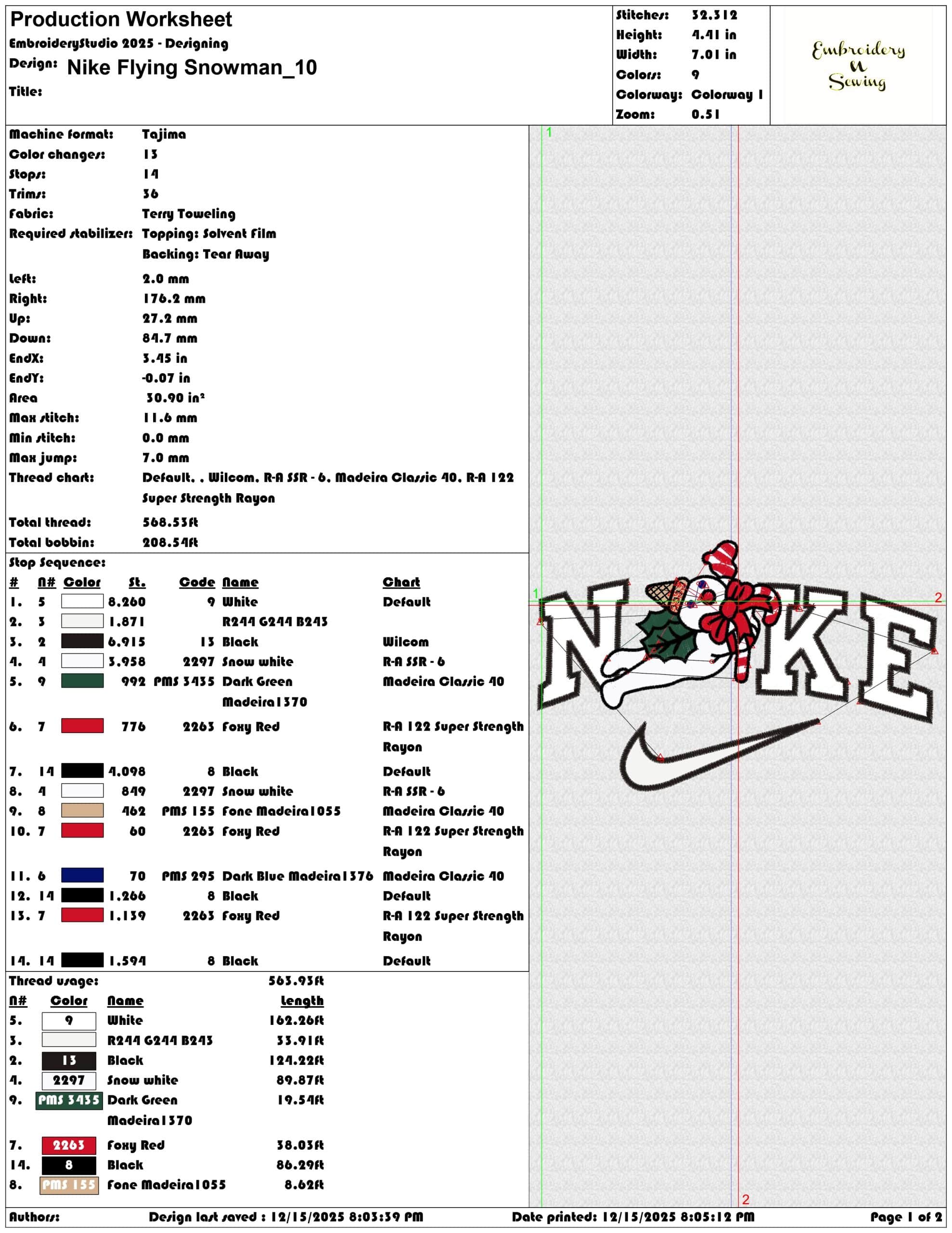 Nike Flying Snowman- Elegant embroidery design file - instant download — view 3