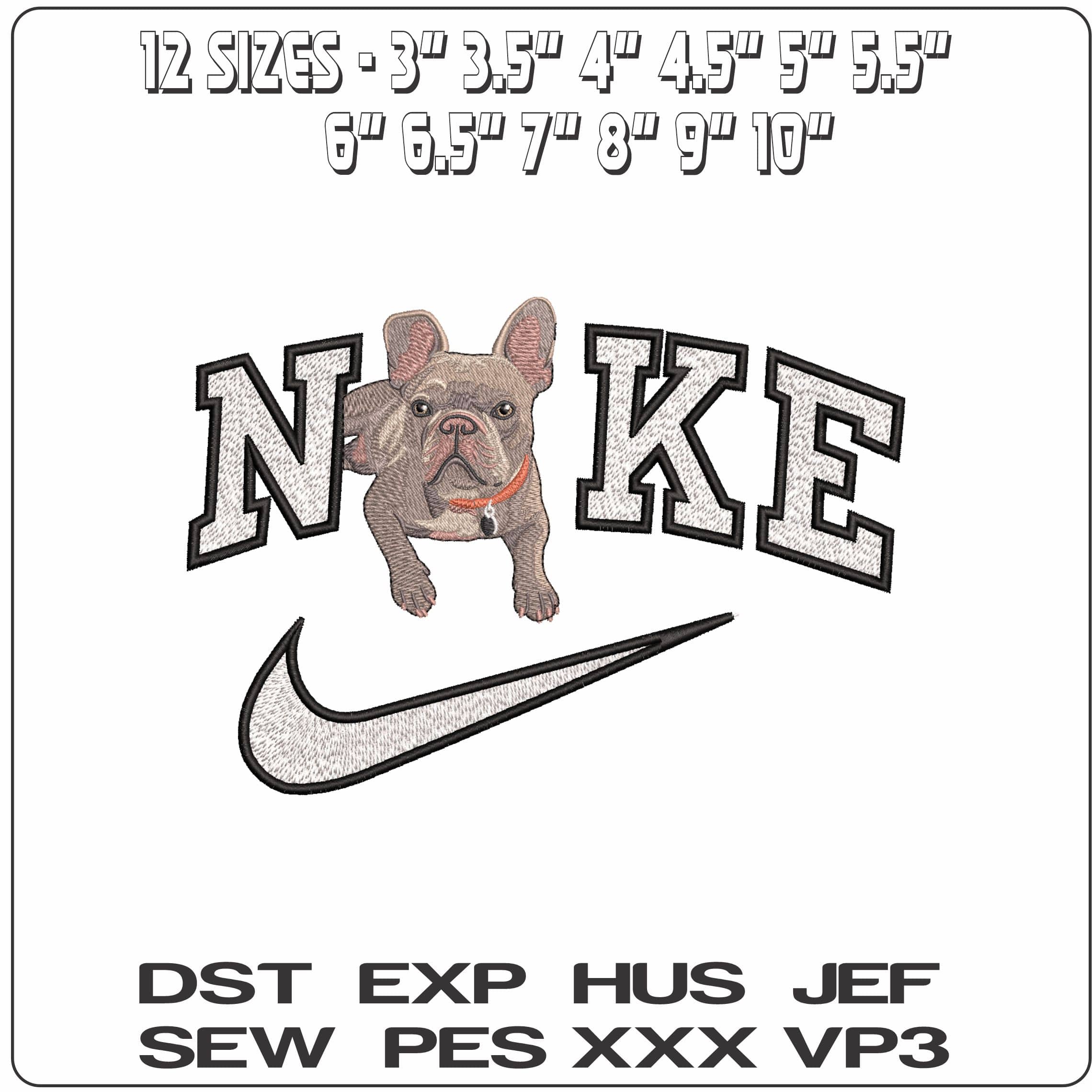 Nike French Bulldog laying down- Elegant embroidery design file - instant download — view 2