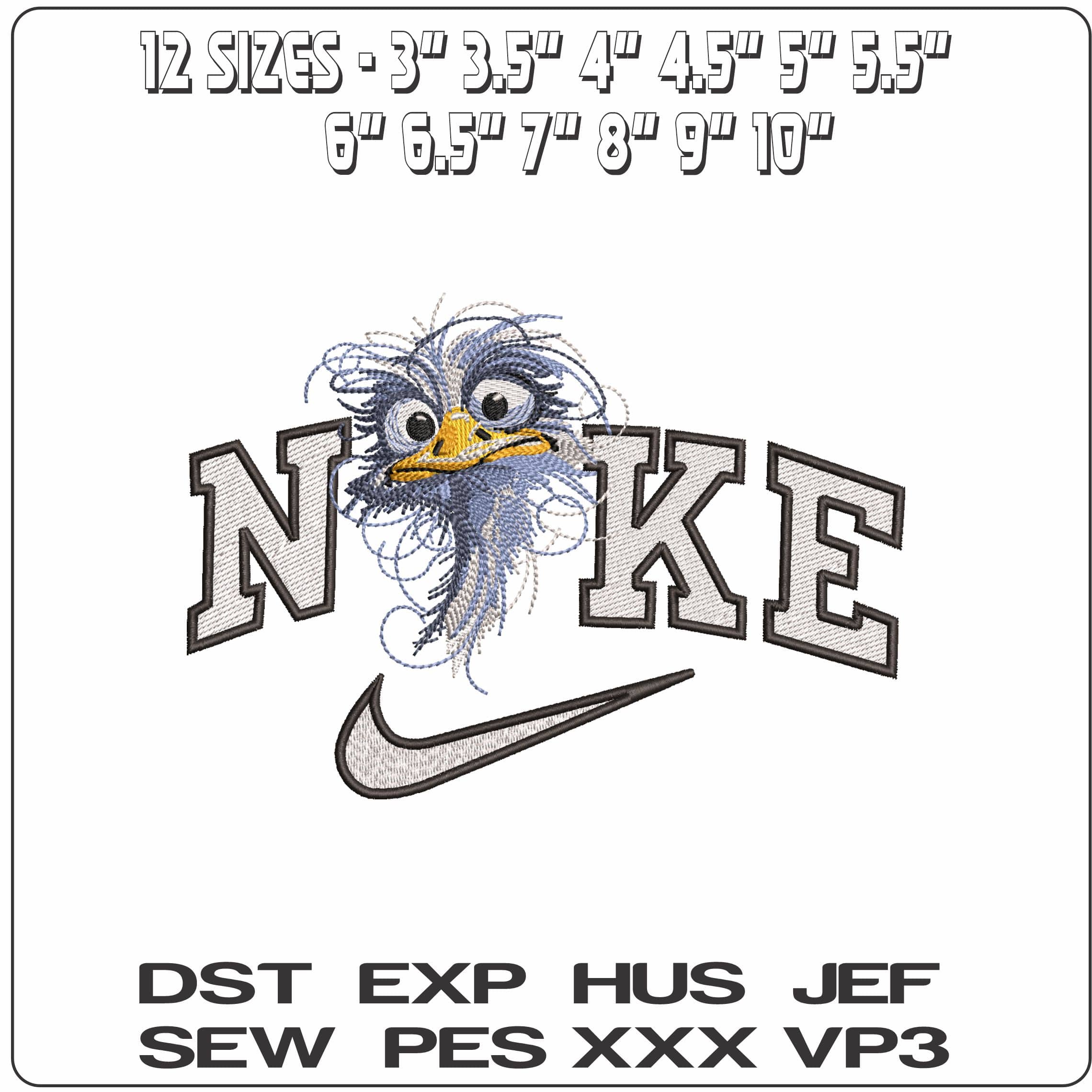 Nike Funny ostrich line art- Elegant embroidery design file - instant download — view 2