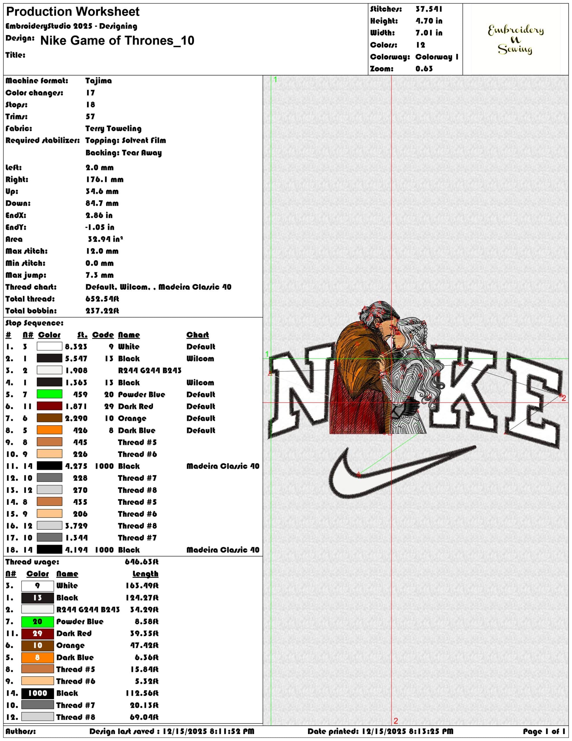 Nike Game of Thrones- Elegant embroidery design file - instant download — view 3