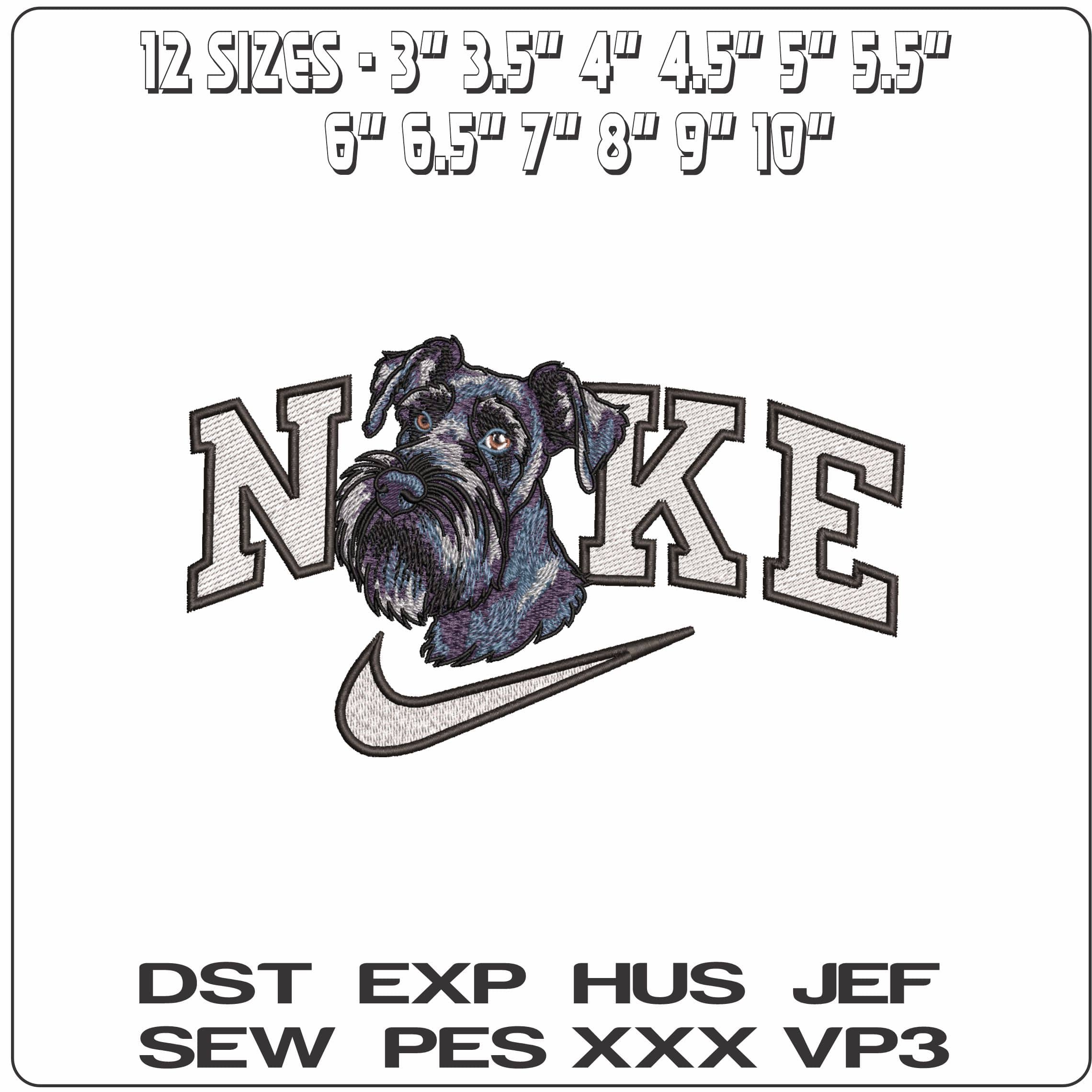 Nike German Schnauzer Dog Head- Elegant embroidery design file - instant download — view 2