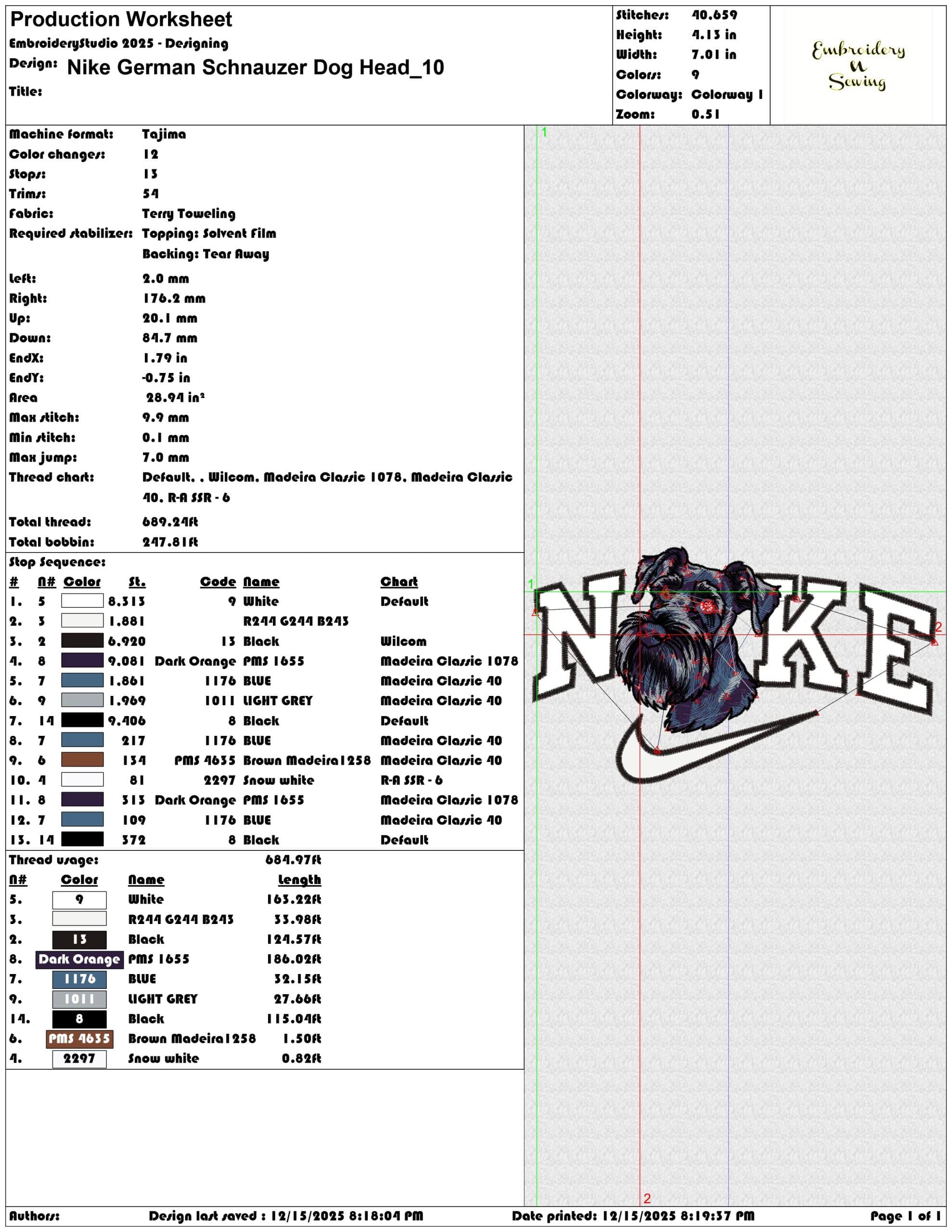 Nike German Schnauzer Dog Head- Elegant embroidery design file - instant download — view 3