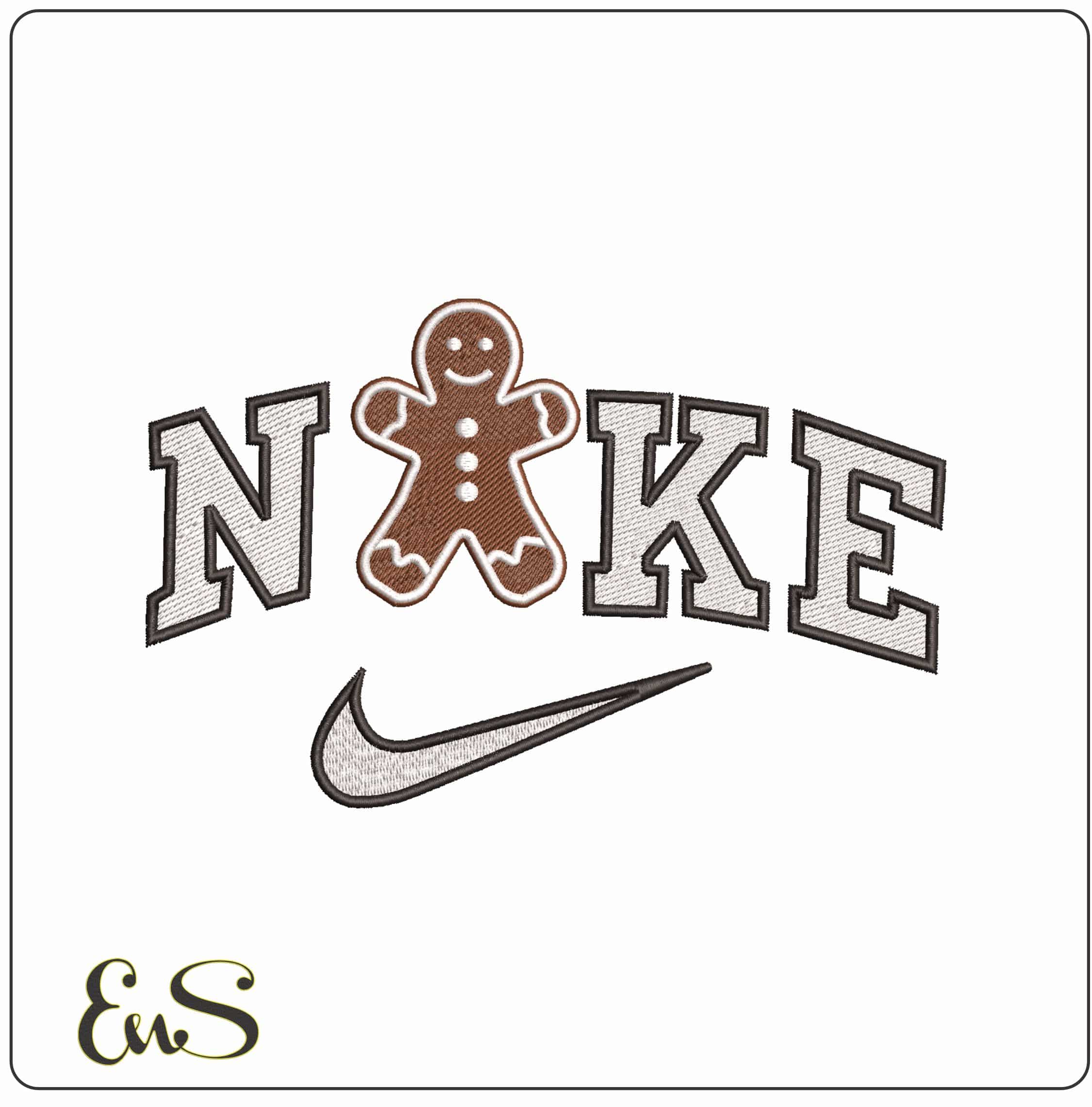 Nike Gingerbread Man- Elegant embroidery design file - instant download