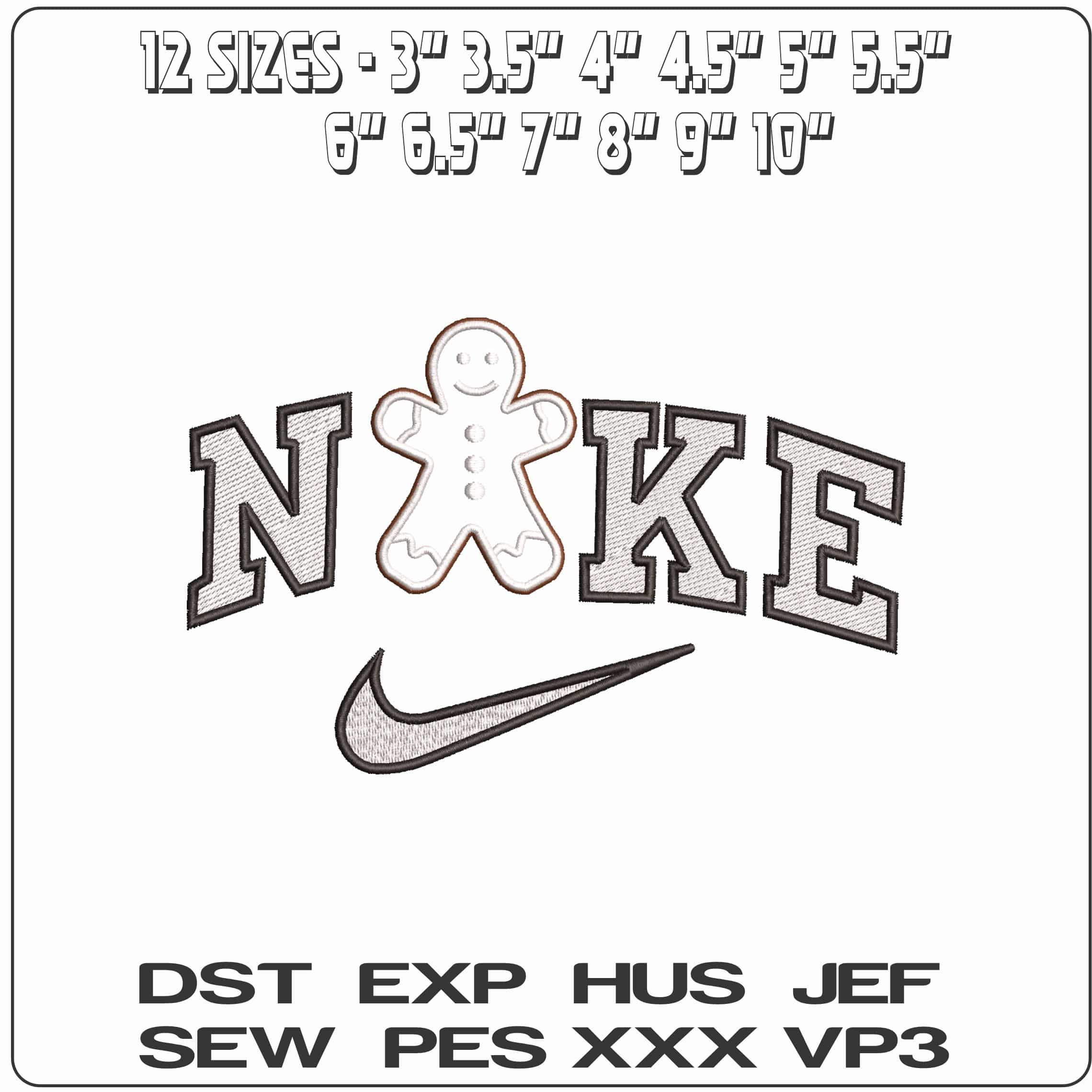 Nike Gingerbread Man Outline- Elegant embroidery design file - instant download — view 2