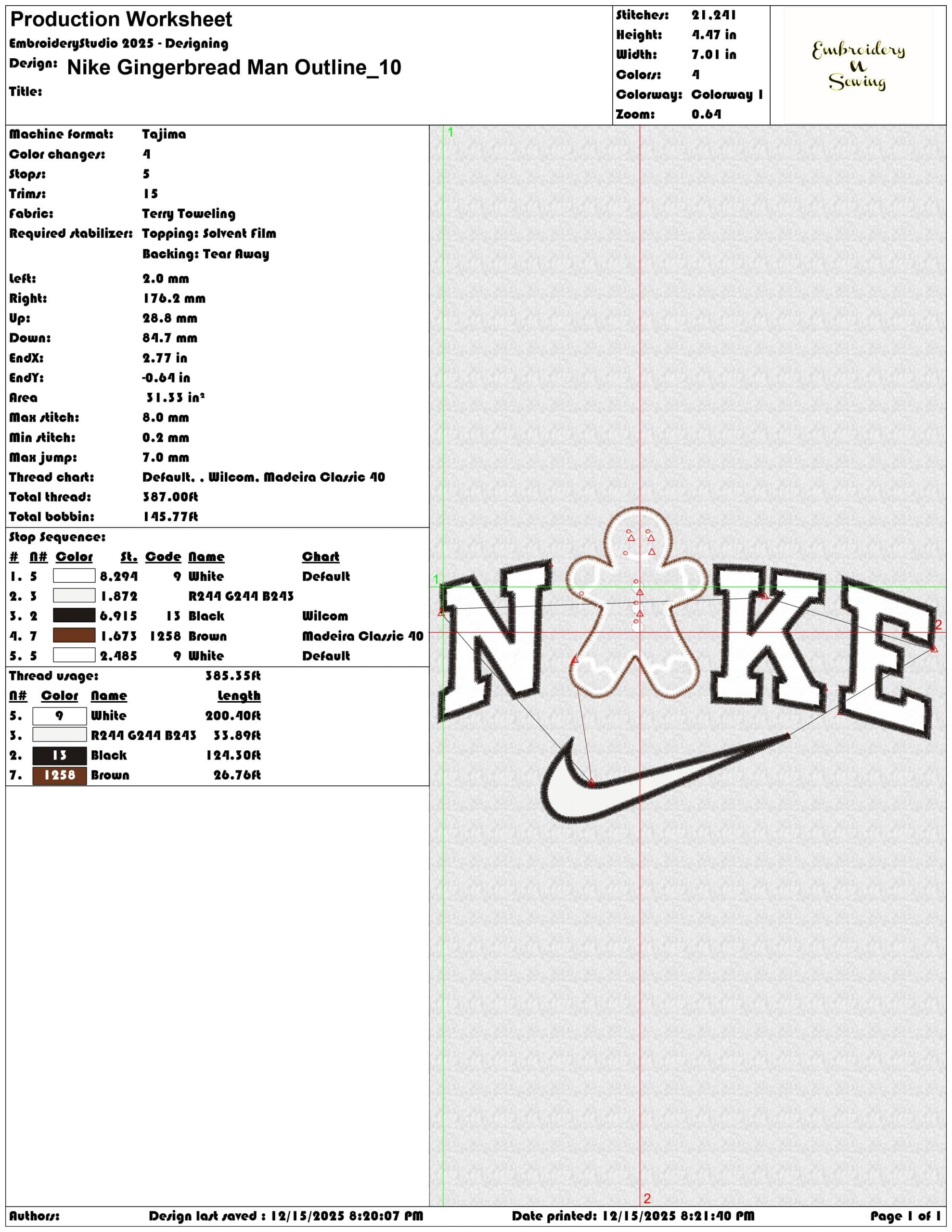 Nike Gingerbread Man Outline- Elegant embroidery design file - instant download — view 3