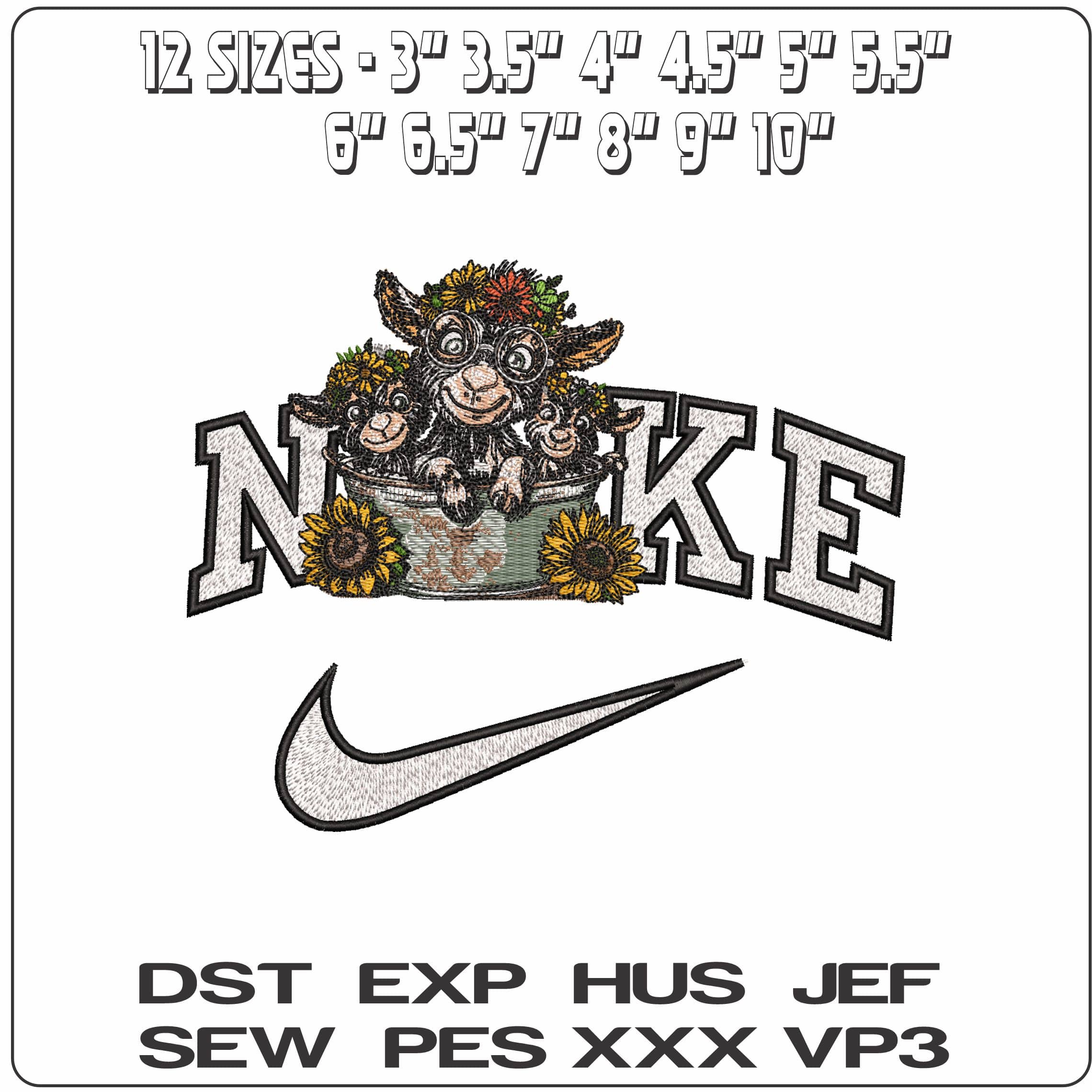 Nike Goats in Bath with Flower- Elegant embroidery design file - instant download — view 2