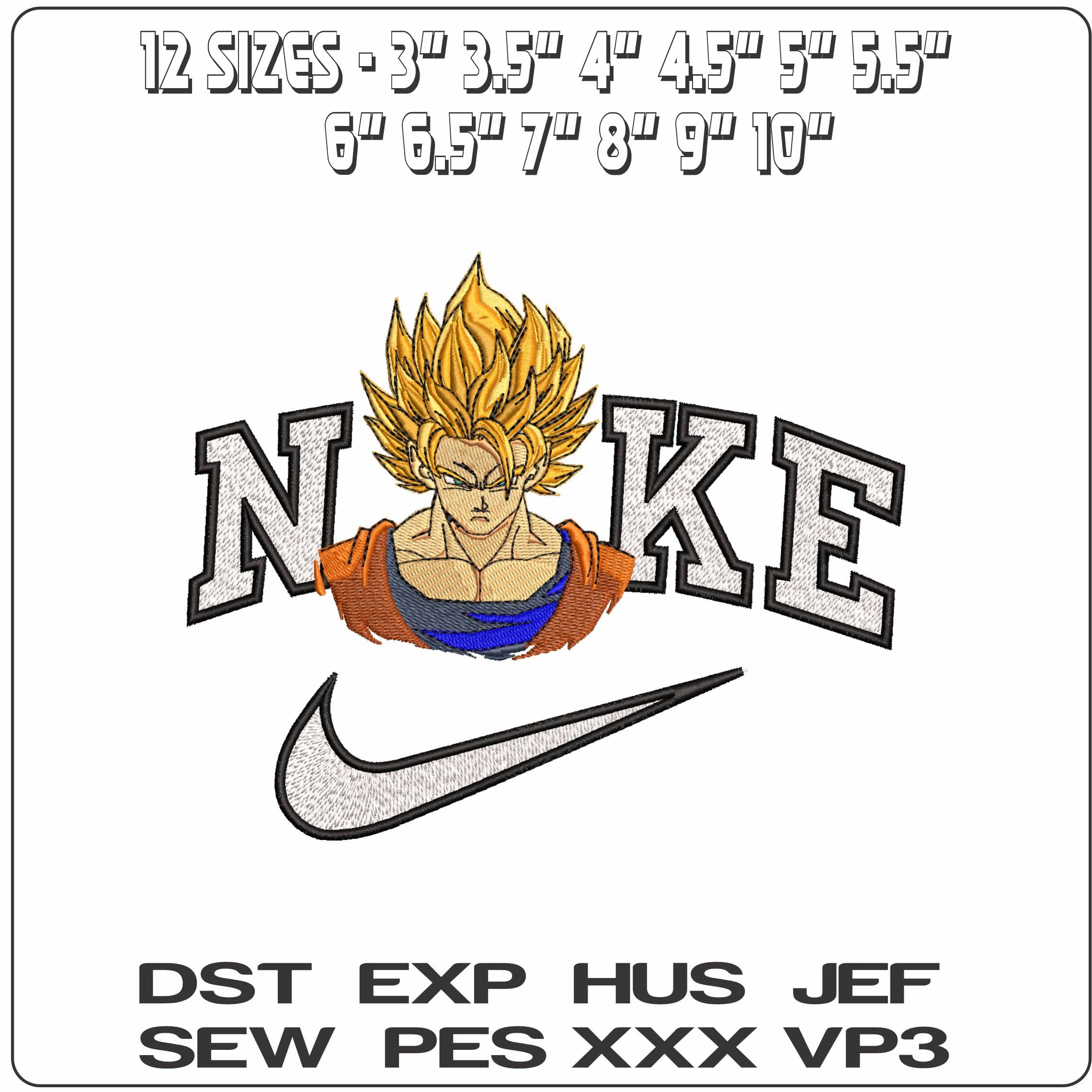 Nike Goku Head Anime- Elegant embroidery design file - instant download — view 2