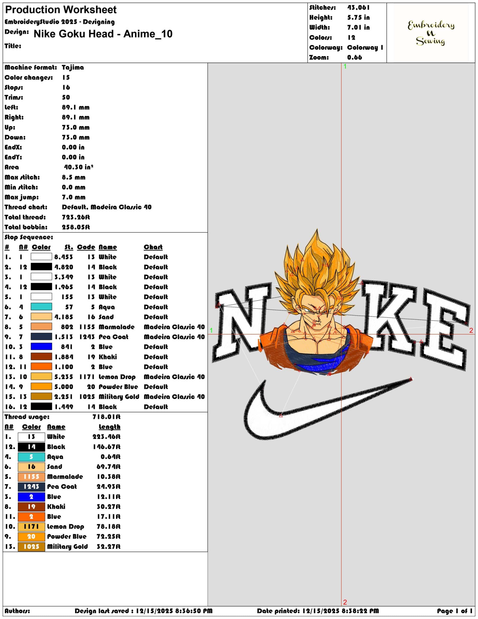 Nike Goku Head Anime- Elegant embroidery design file - instant download — view 3