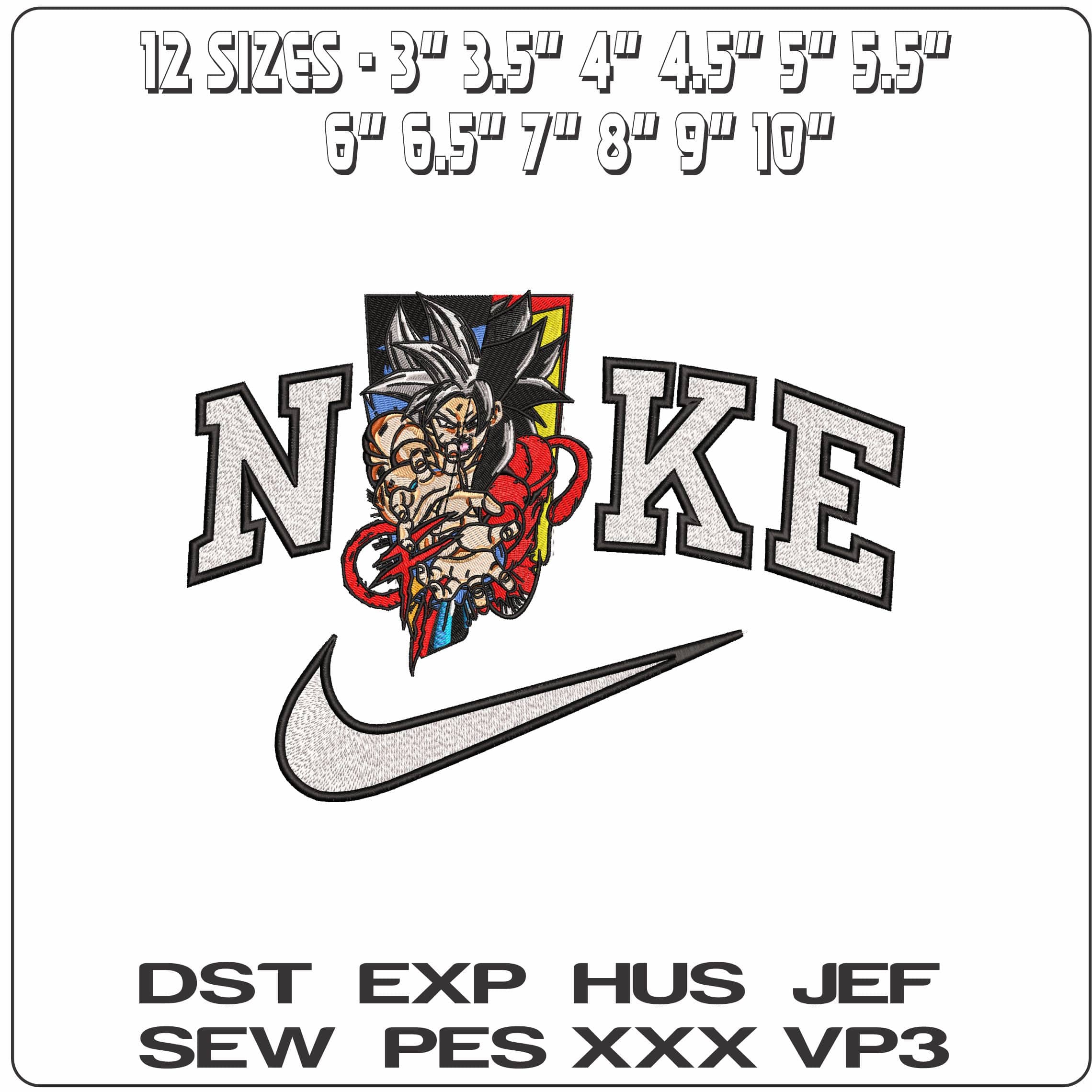 Nike Goku Super Saiyan 4 Dragon Ball Anime- Elegant embroidery design file - instant download — view 2