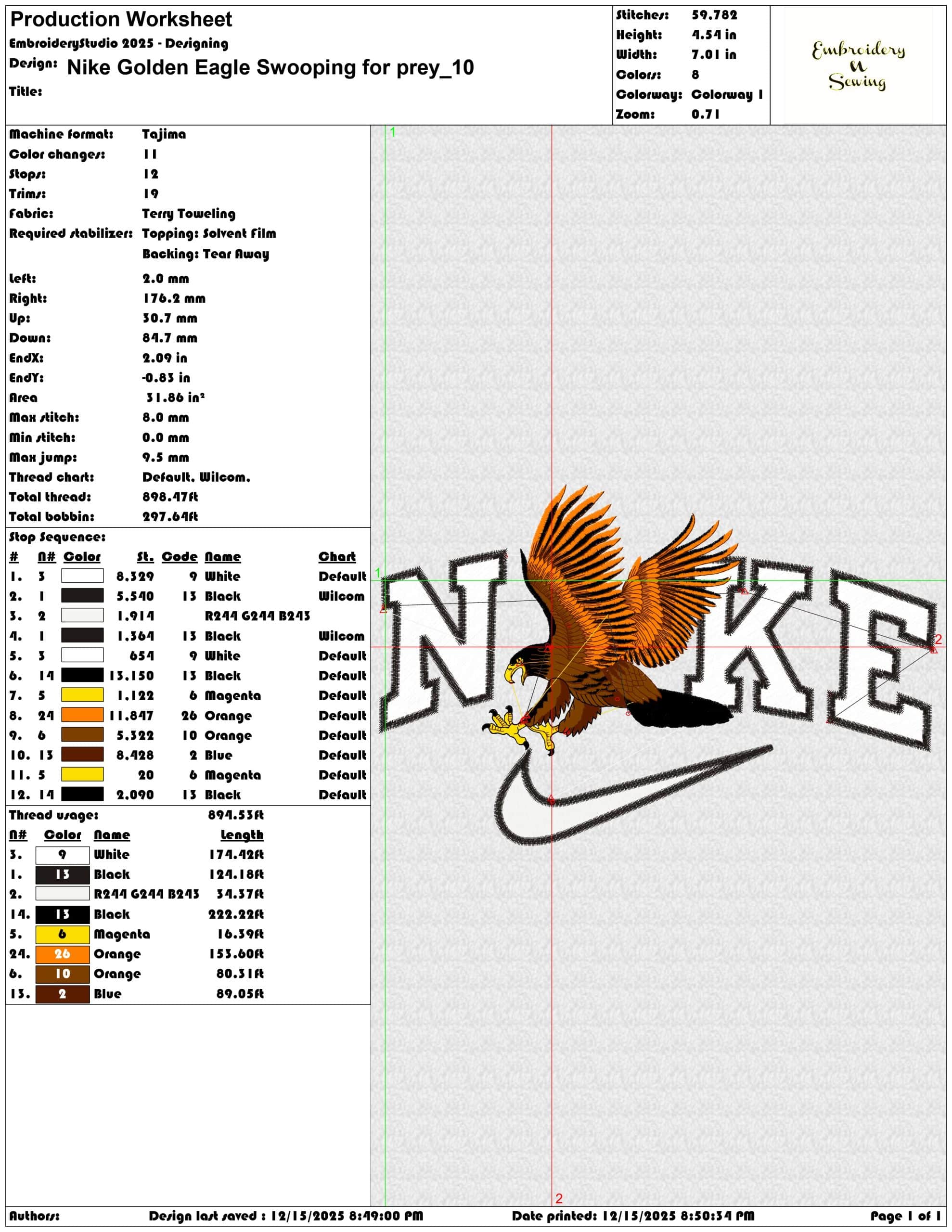Nike Golden Eagle Swooping for prey- Elegant embroidery design file - instant download — view 3