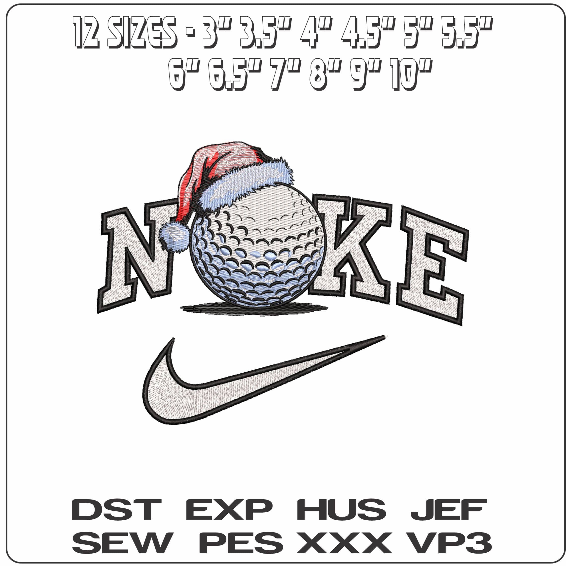 Nike Golf Ball Santa Hat- Elegant embroidery design file - instant download — view 2