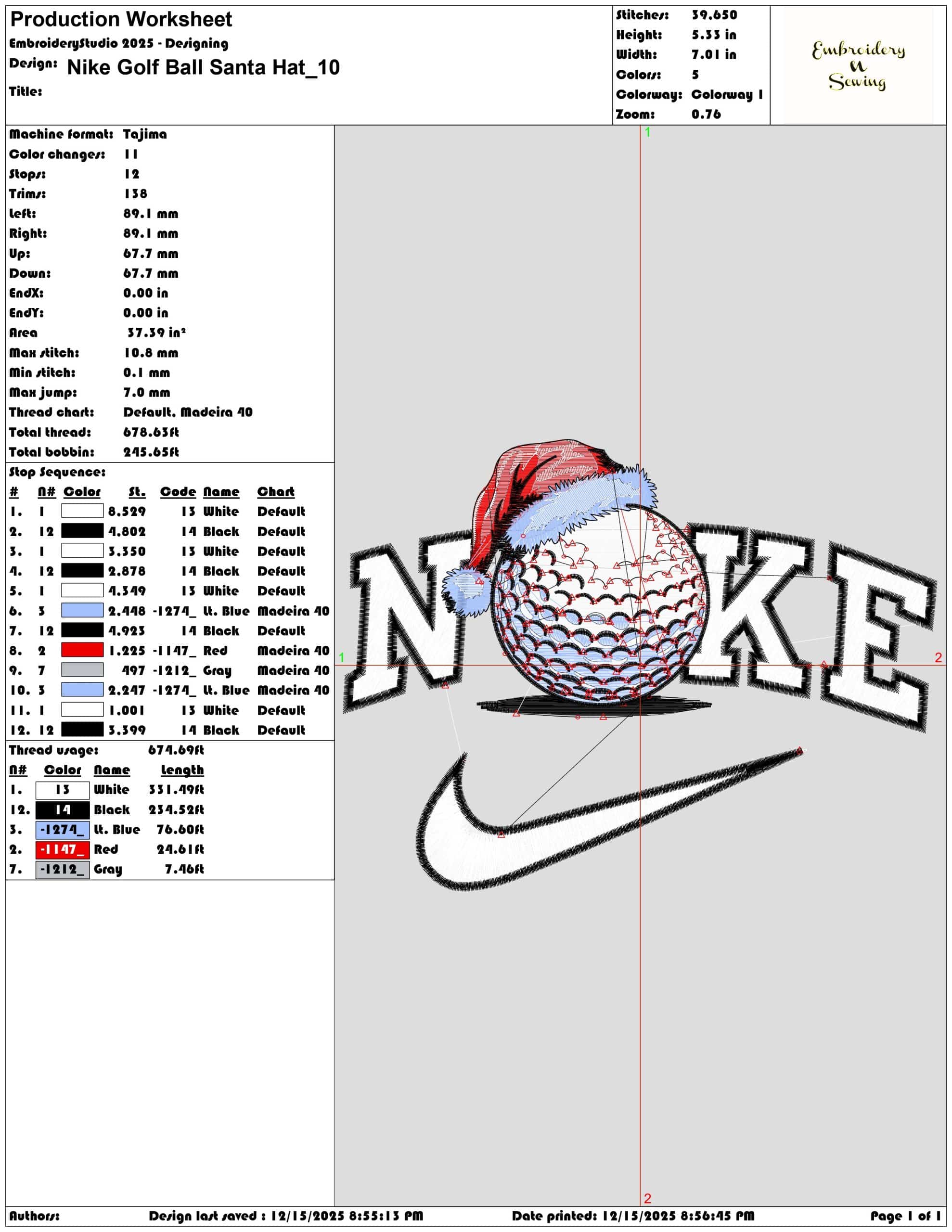 Nike Golf Ball Santa Hat- Elegant embroidery design file - instant download — view 3