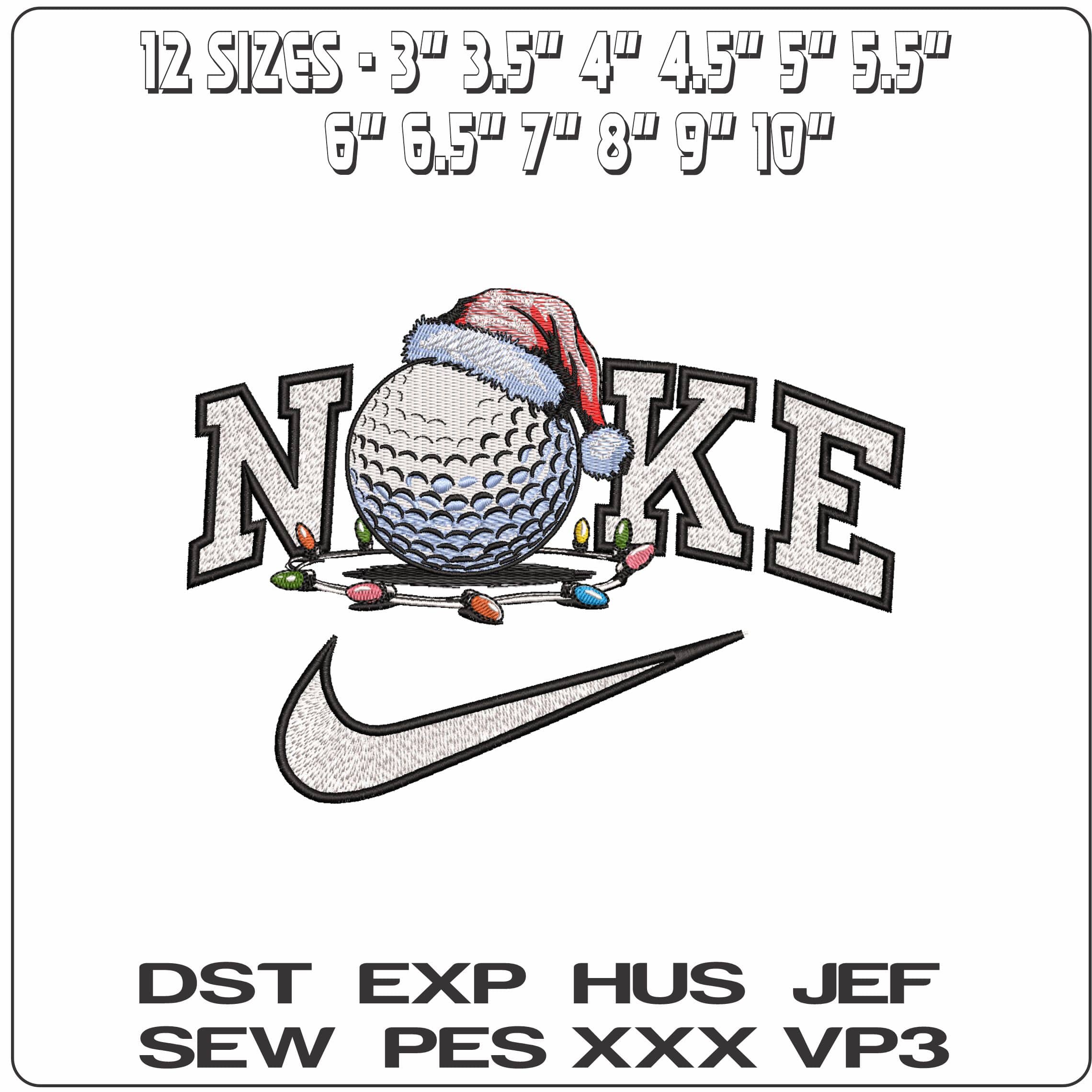 Nike Golf Ball Santa Hat with Christmas Light- Elegant embroidery design file - instant download — view 2