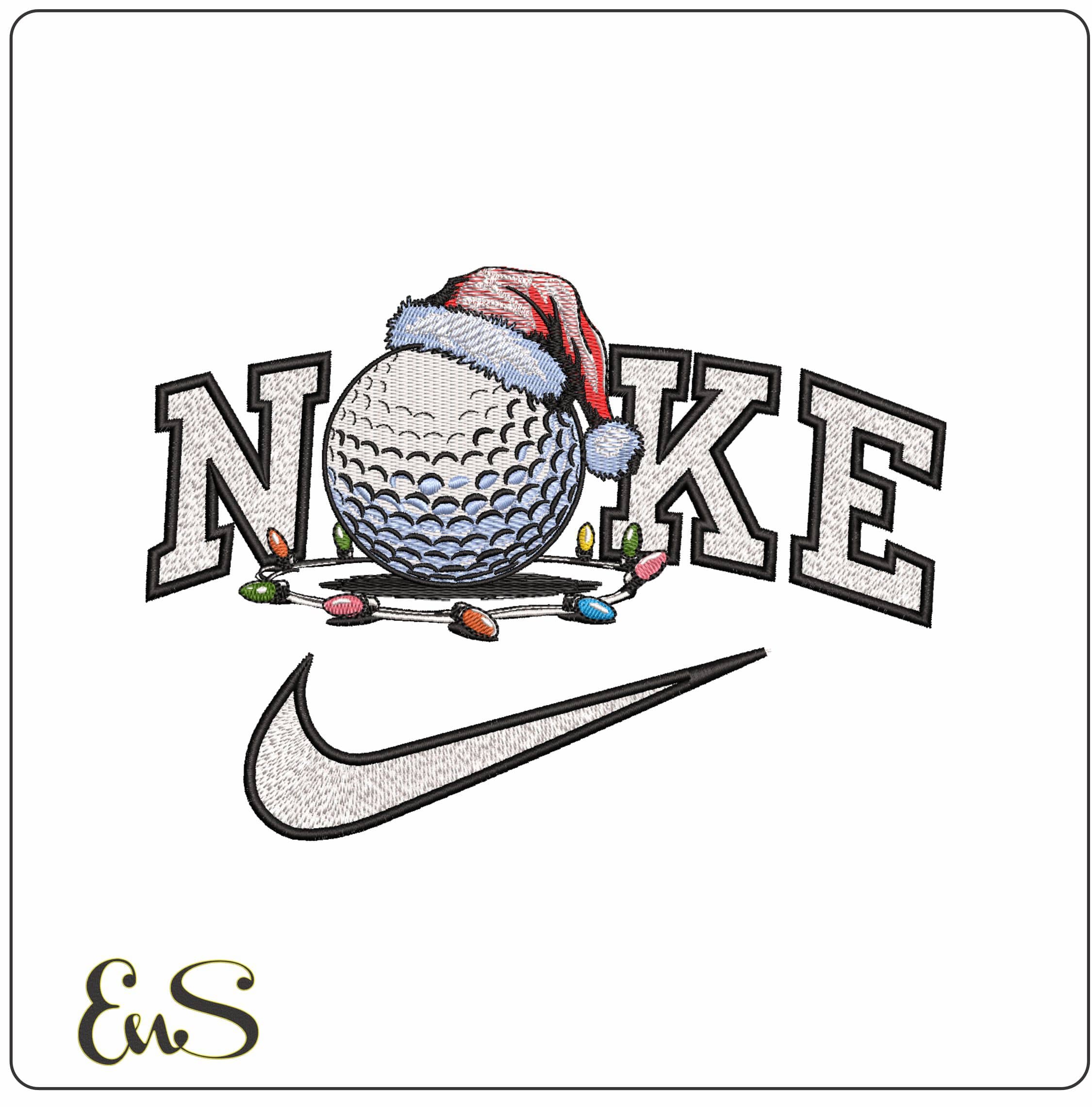 Nike Golf Ball Santa Hat with Christmas Light- Elegant embroidery design file - instant download