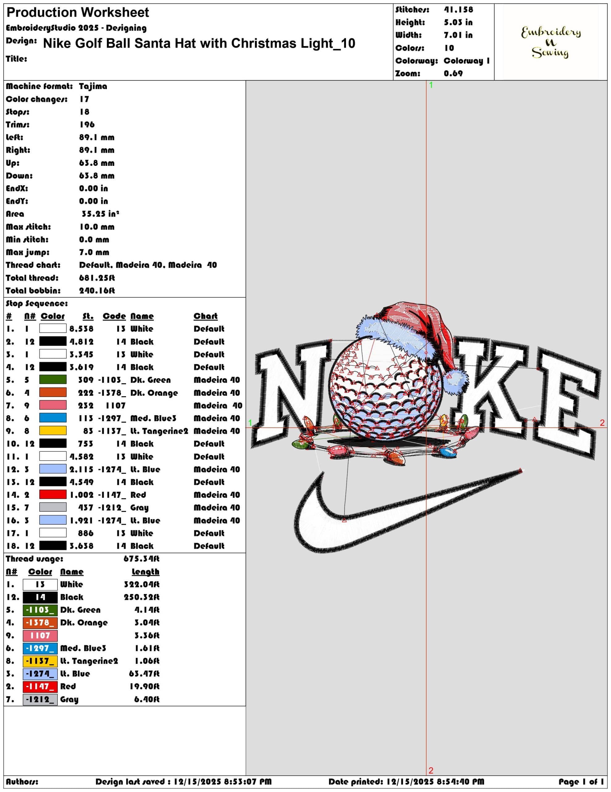 Nike Golf Ball Santa Hat with Christmas Light- Elegant embroidery design file - instant download — view 3