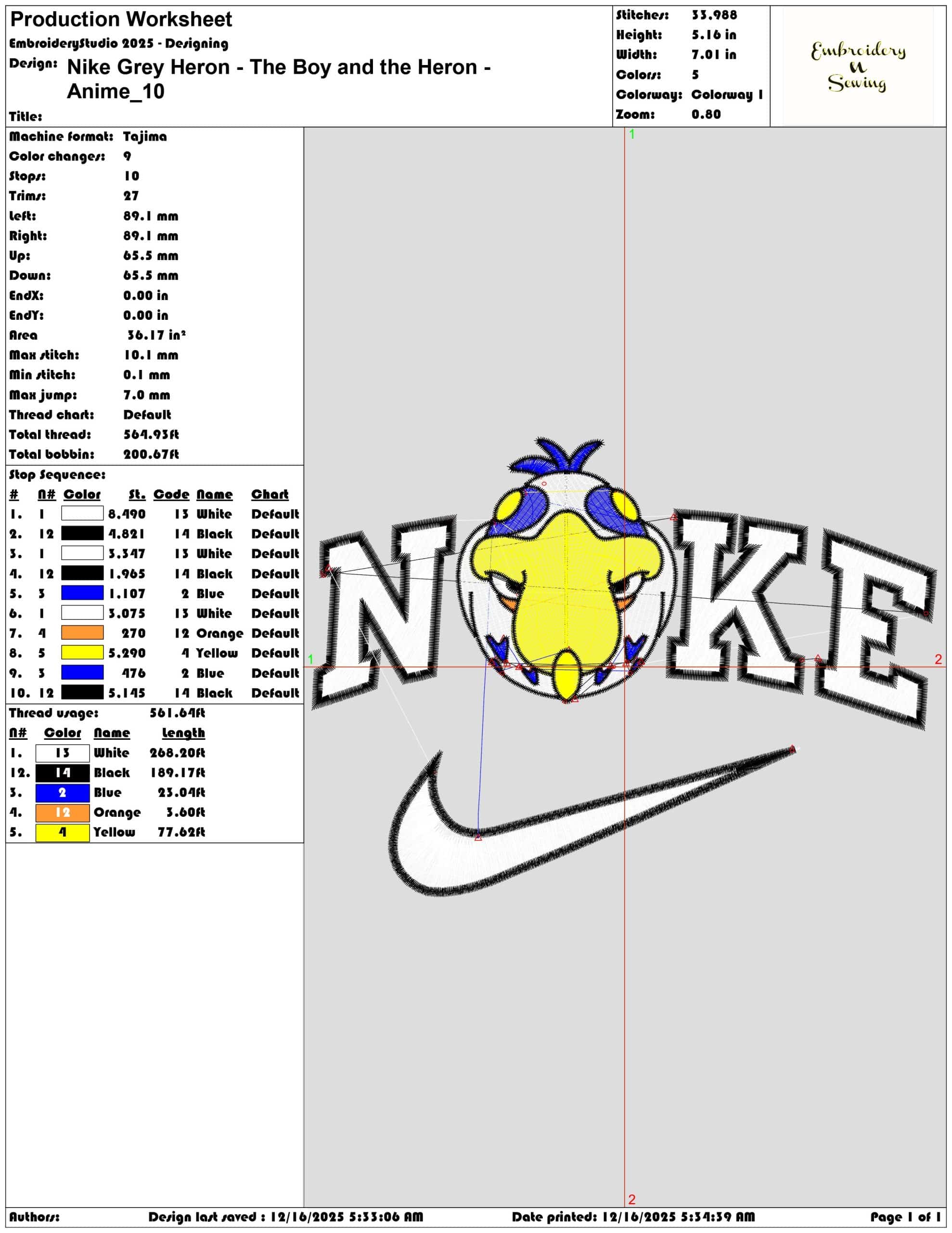 Nike Grey Heron The Boy and the Heron Anime- Elegant embroidery design file - instant download — view 3