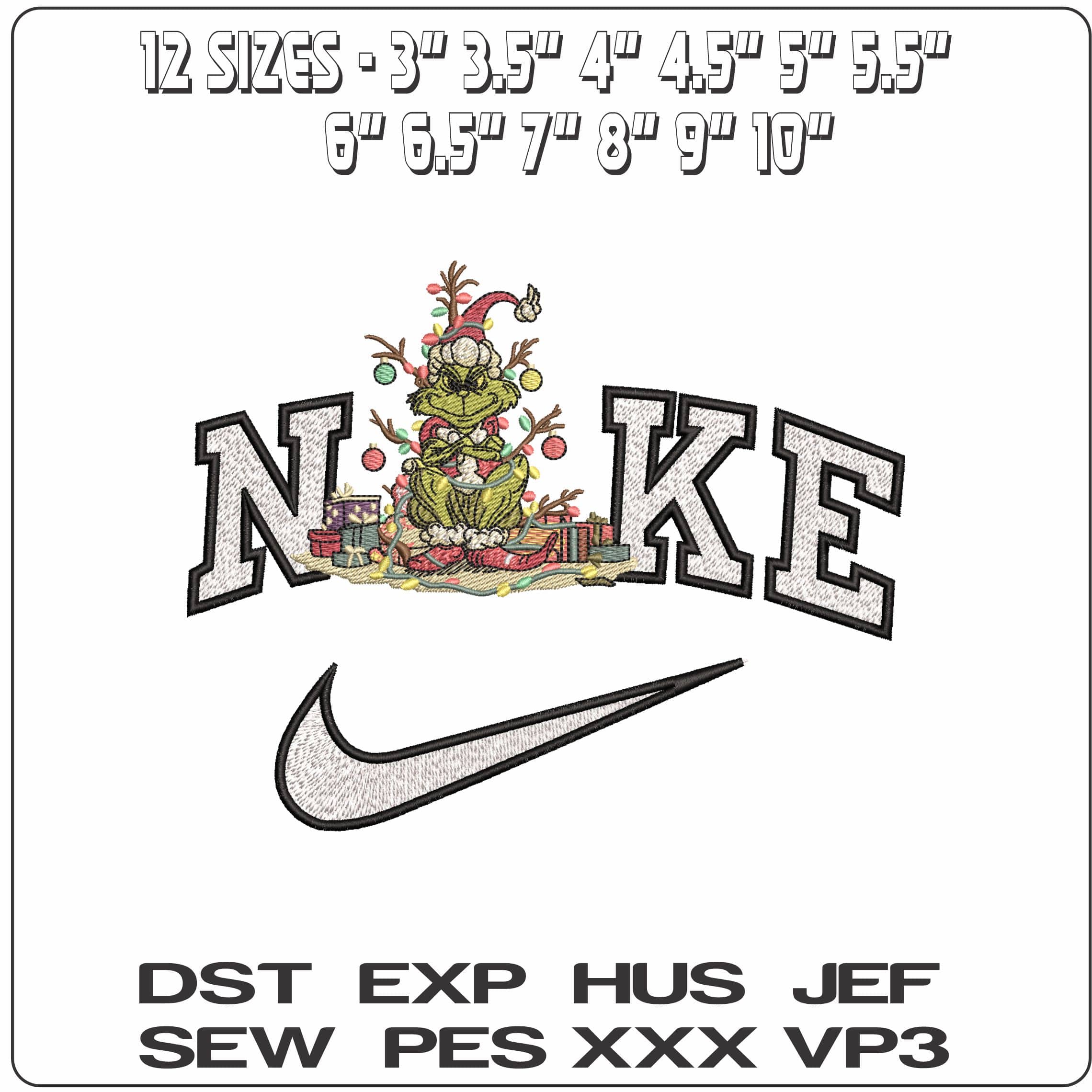 Nike Grinch Christmas Tree and Presents- Elegant embroidery design file - instant download — view 2