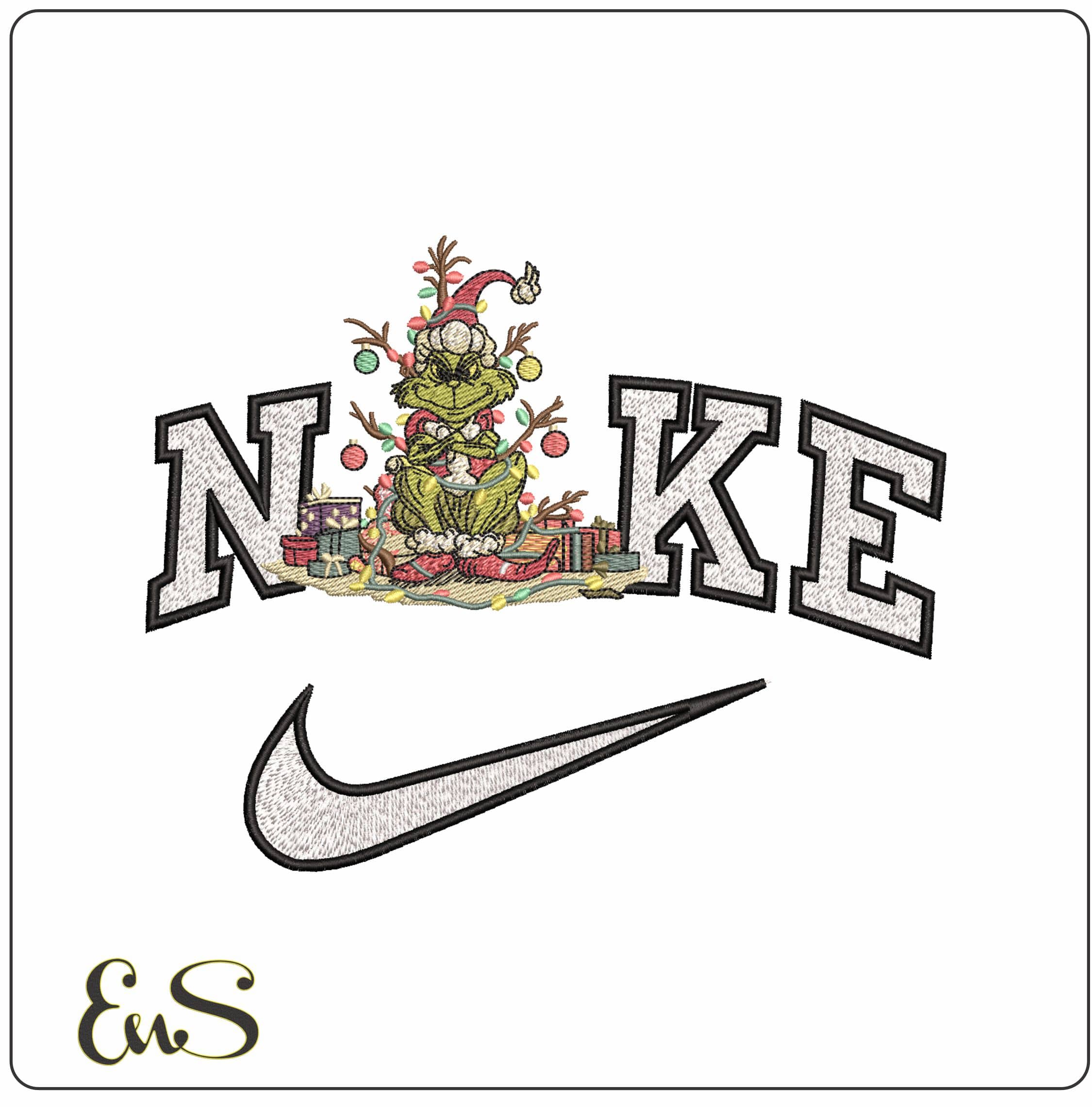 Nike Grinch Christmas Tree and Presents- Elegant embroidery design file - instant download