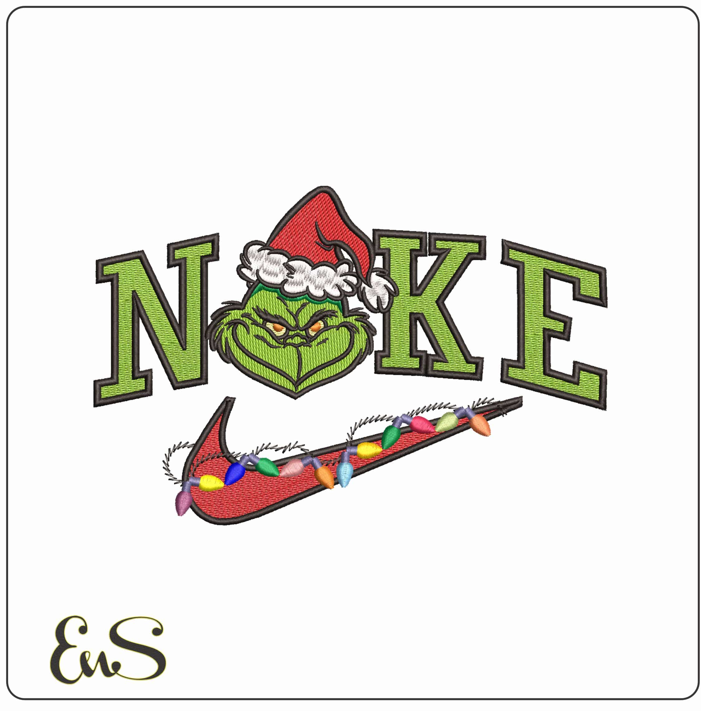 Nike Grinch Face Xmas Lights- Elegant embroidery design file - instant download