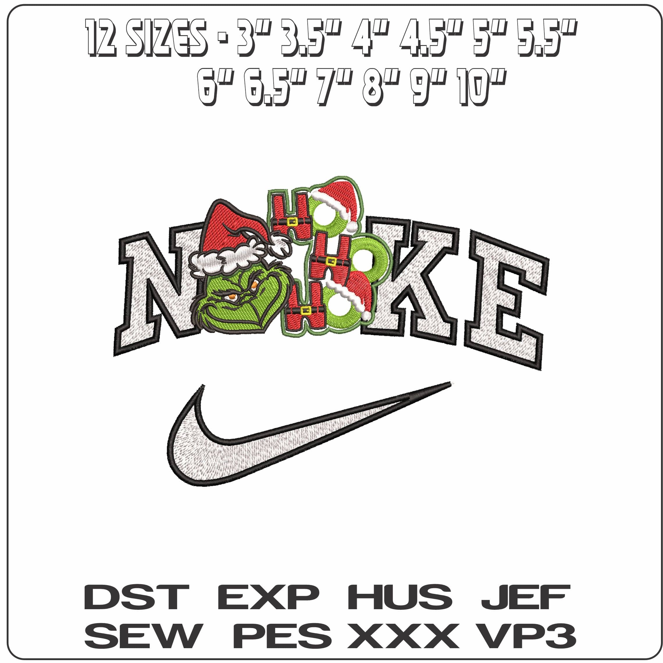 Nike Grinch Head Ho Ho Ho- Elegant embroidery design file - instant download — view 2