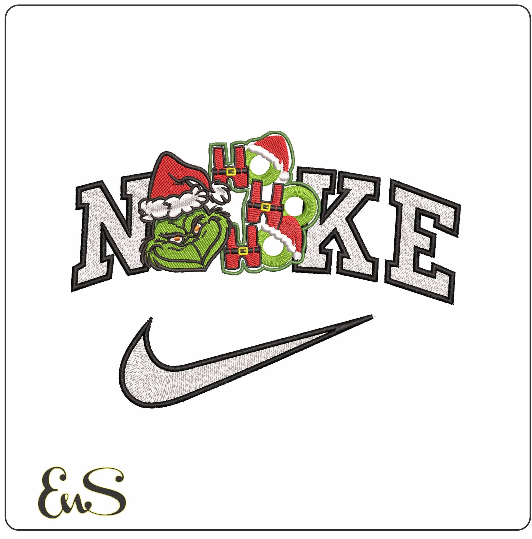 Nike Grinch Head Ho Ho Ho- Elegant embroidery design file - instant download