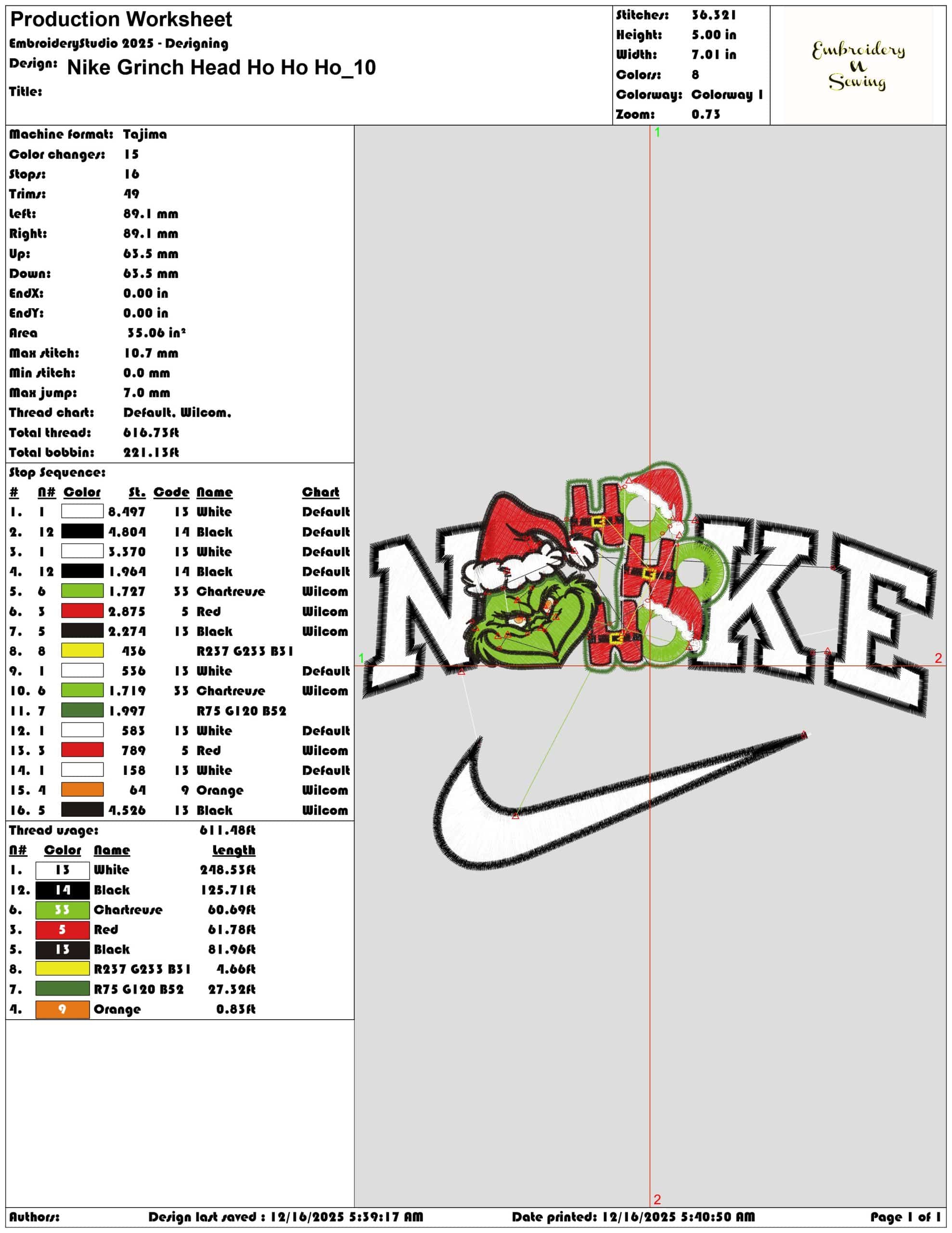 Nike Grinch Head Ho Ho Ho- Elegant embroidery design file - instant download — view 3