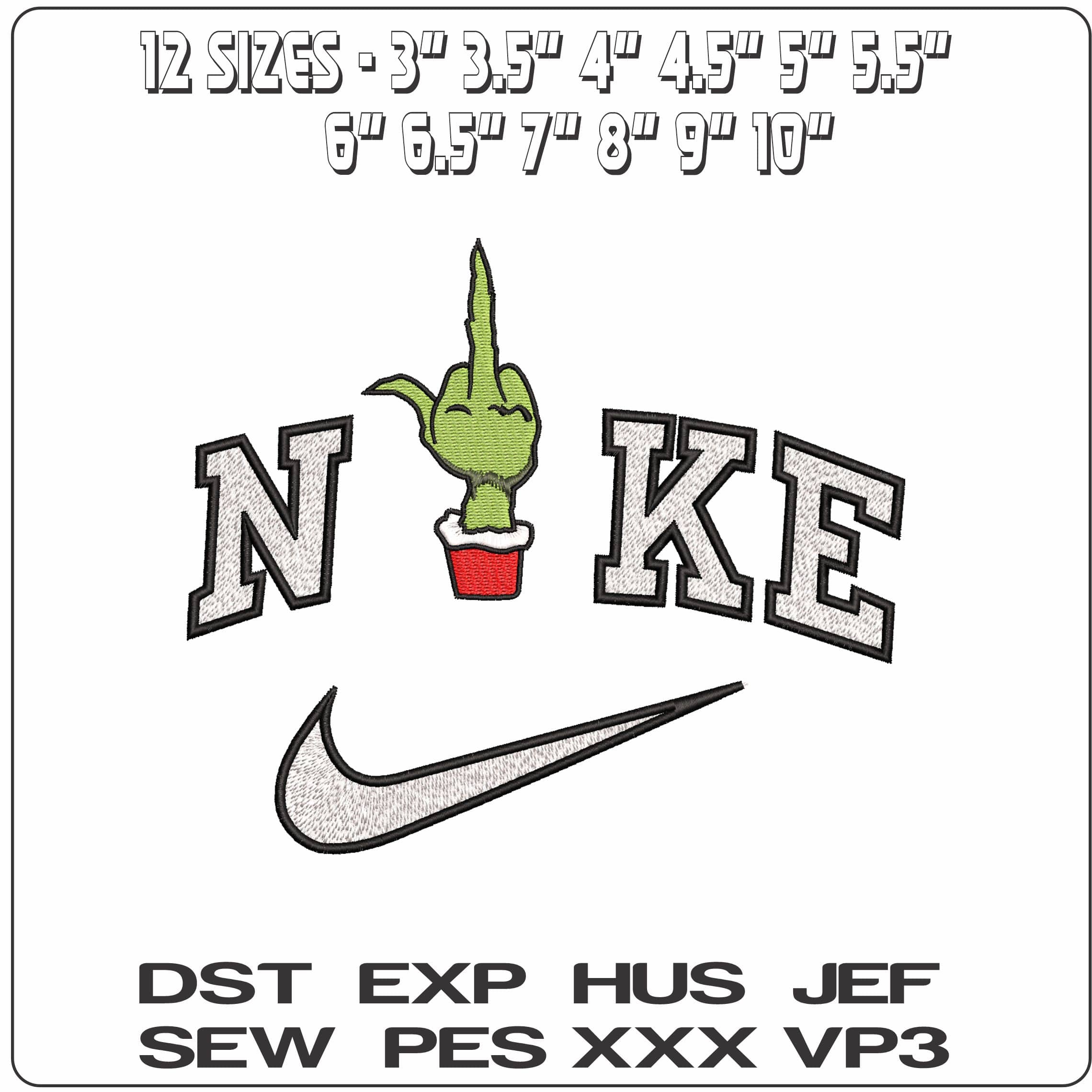 Nike Grinch Middle Finger- Elegant embroidery design file - instant download — view 2