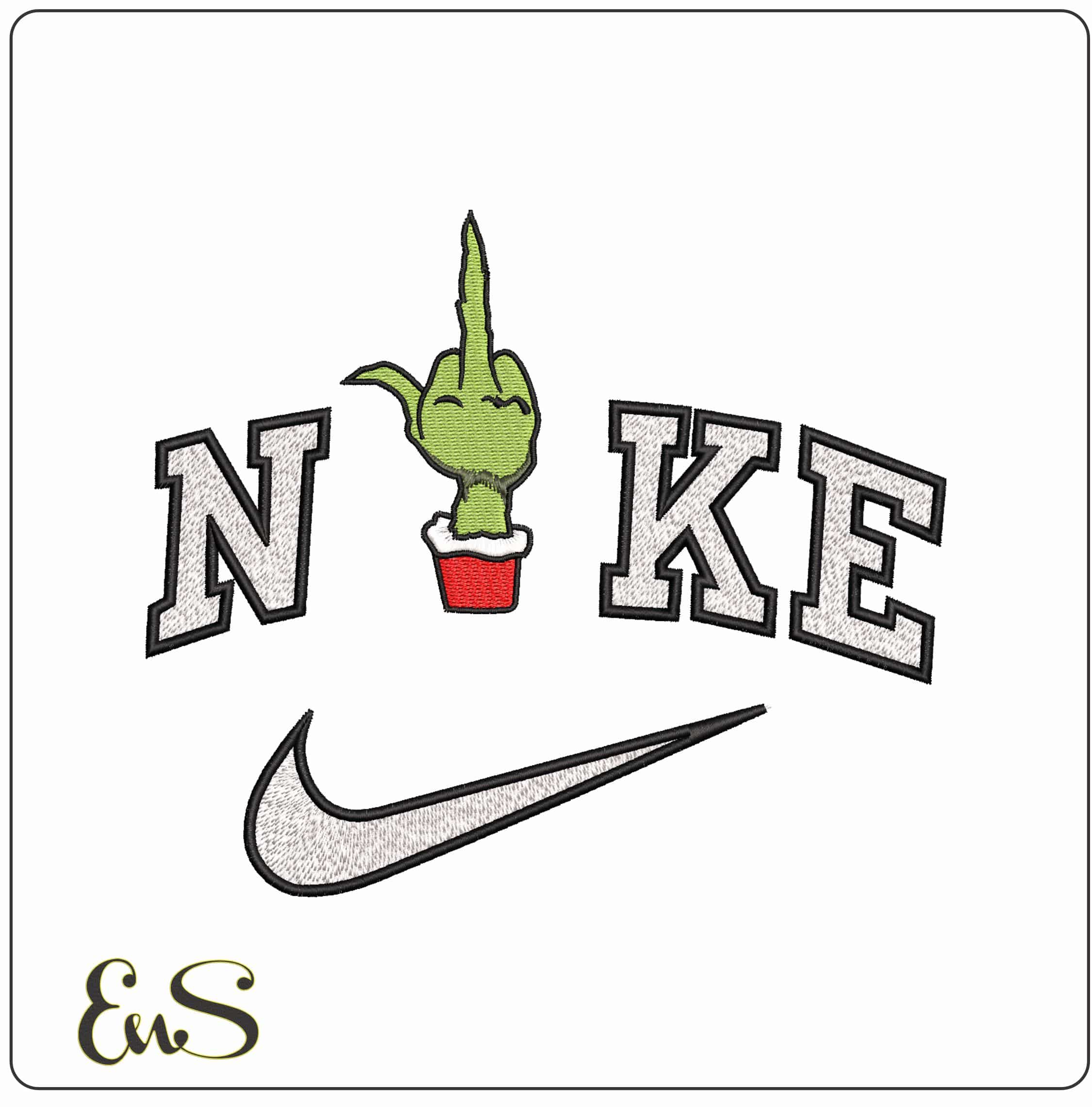 Nike Grinch Middle Finger- Elegant embroidery design file - instant download
