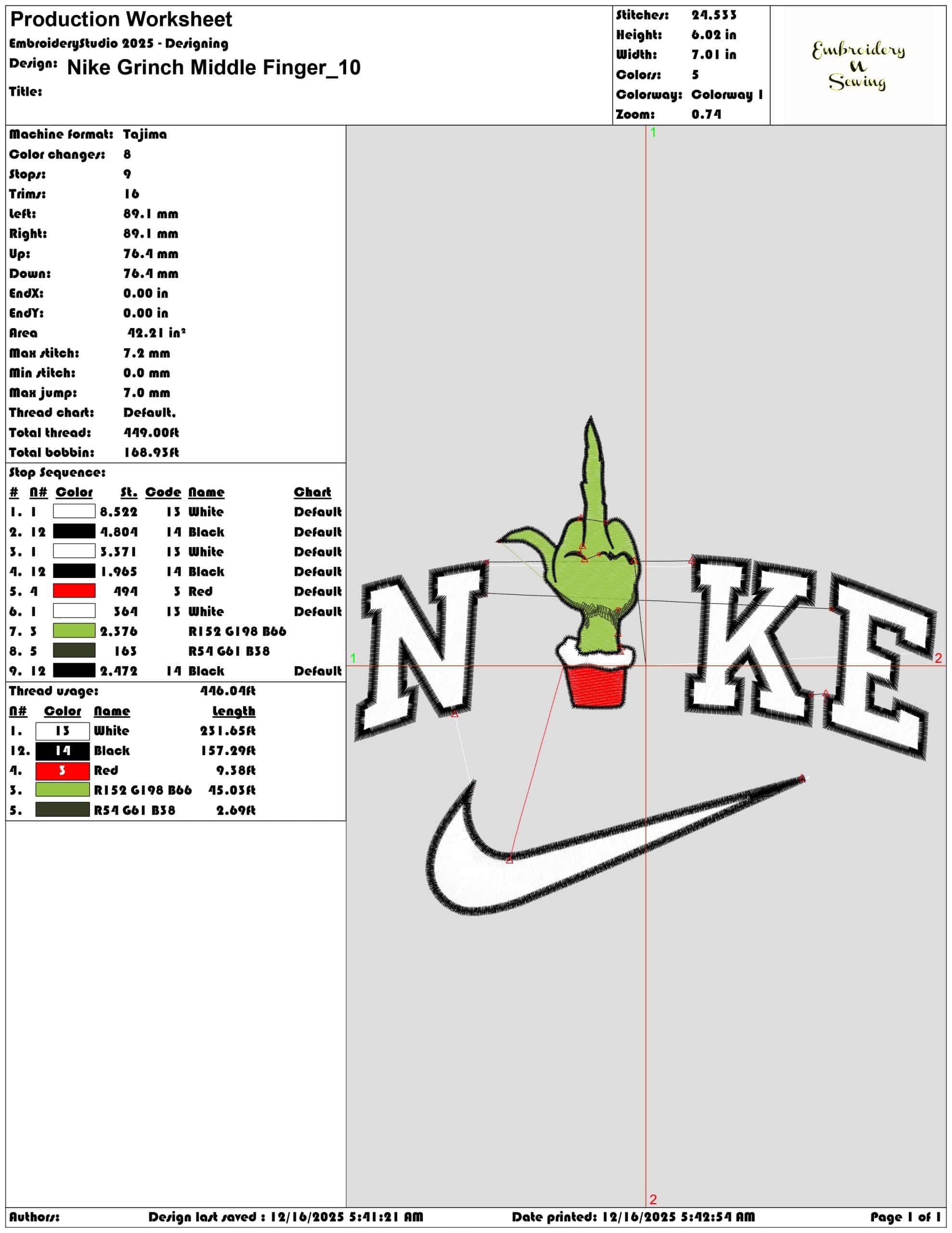 Nike Grinch Middle Finger- Elegant embroidery design file - instant download — view 3