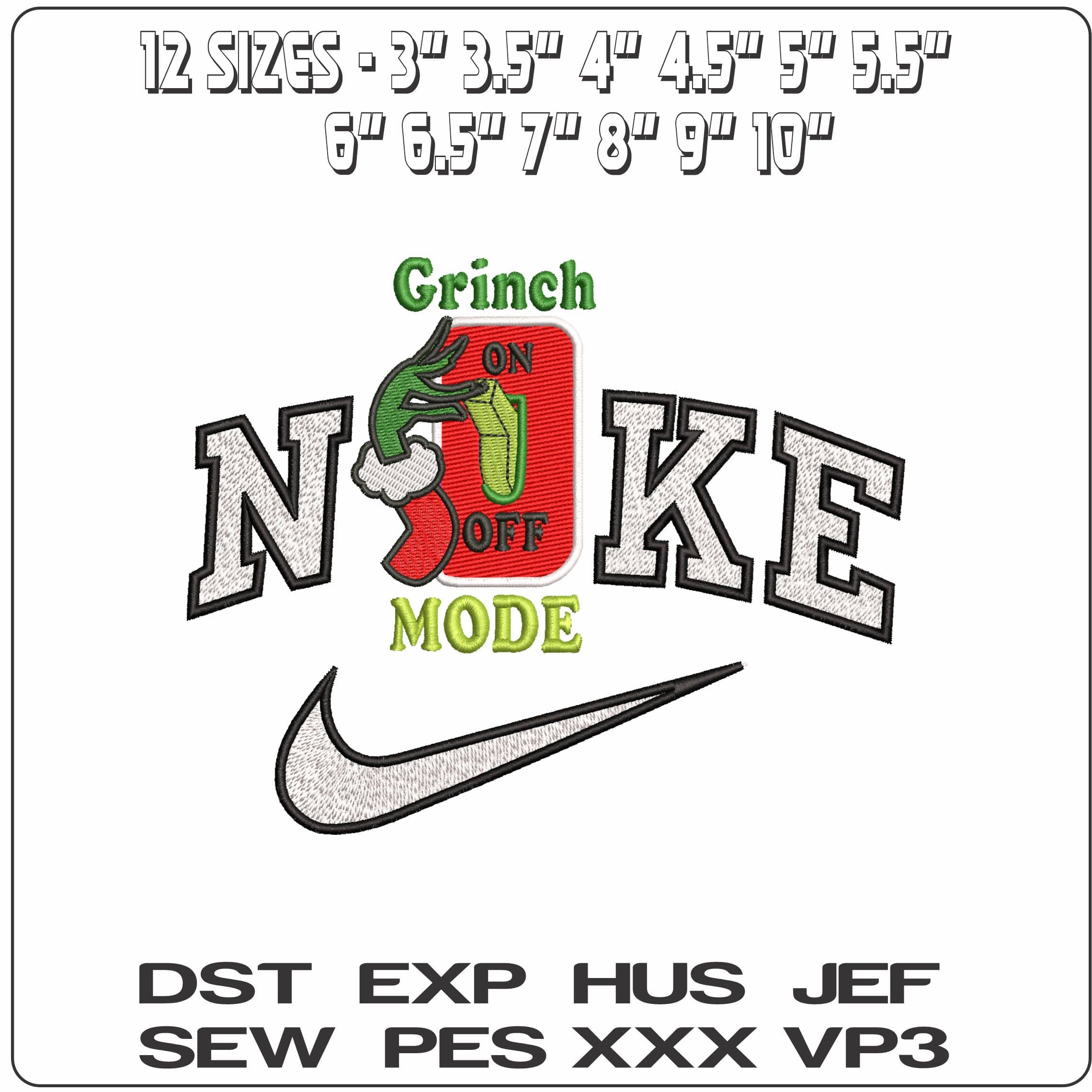 Nike Grinch Mode Christmas Switch- Elegant embroidery design file - instant download — view 2