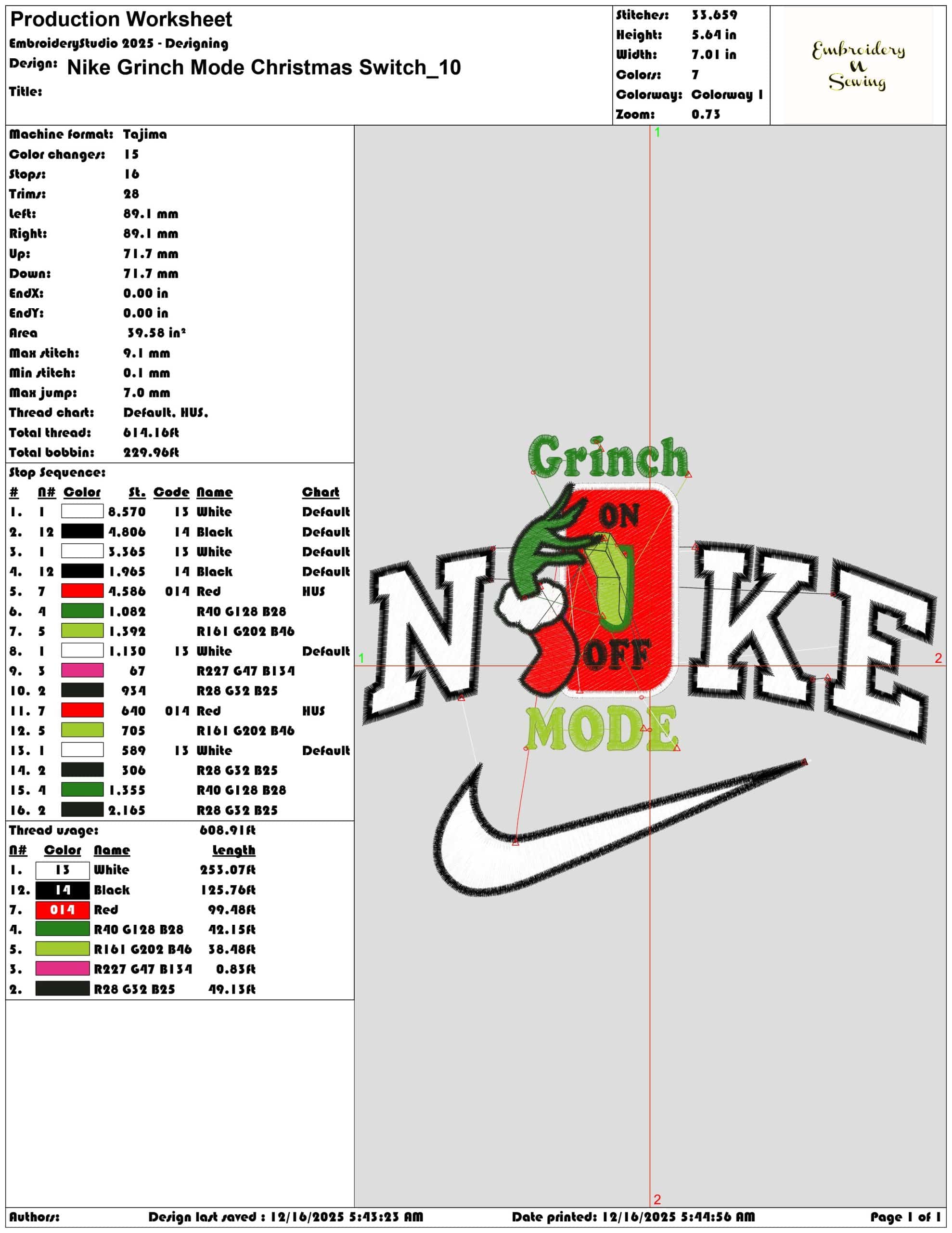 Nike Grinch Mode Christmas Switch- Elegant embroidery design file - instant download — view 3