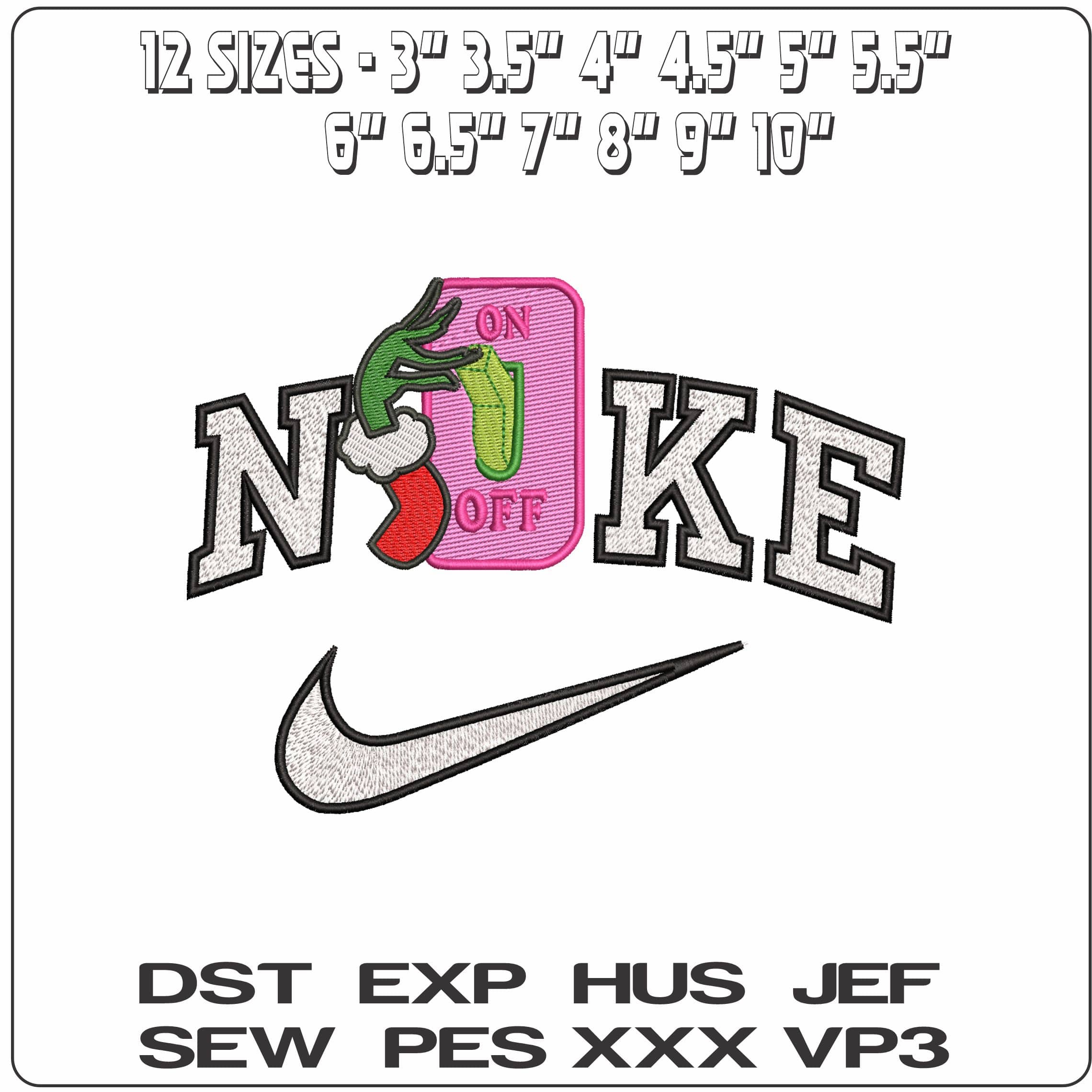 Nike Grinch Mode Switch- Elegant embroidery design file - instant download — view 2