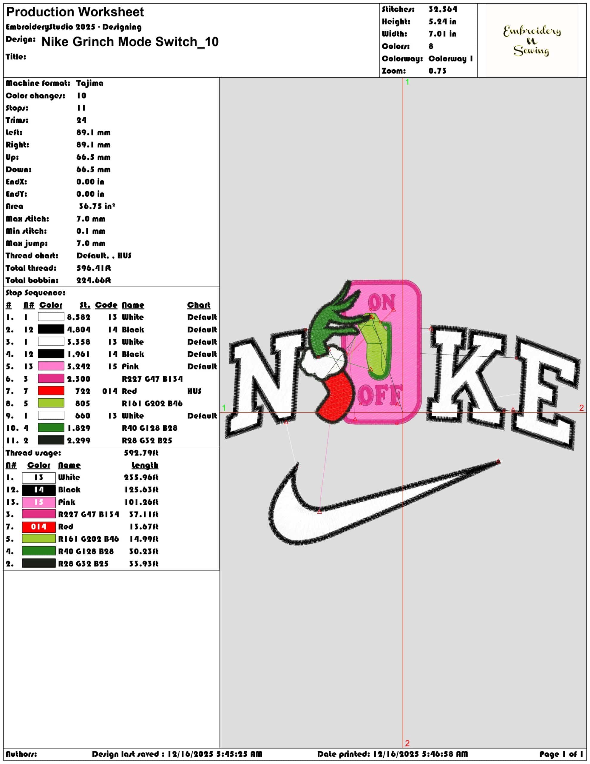 Nike Grinch Mode Switch- Elegant embroidery design file - instant download — view 3