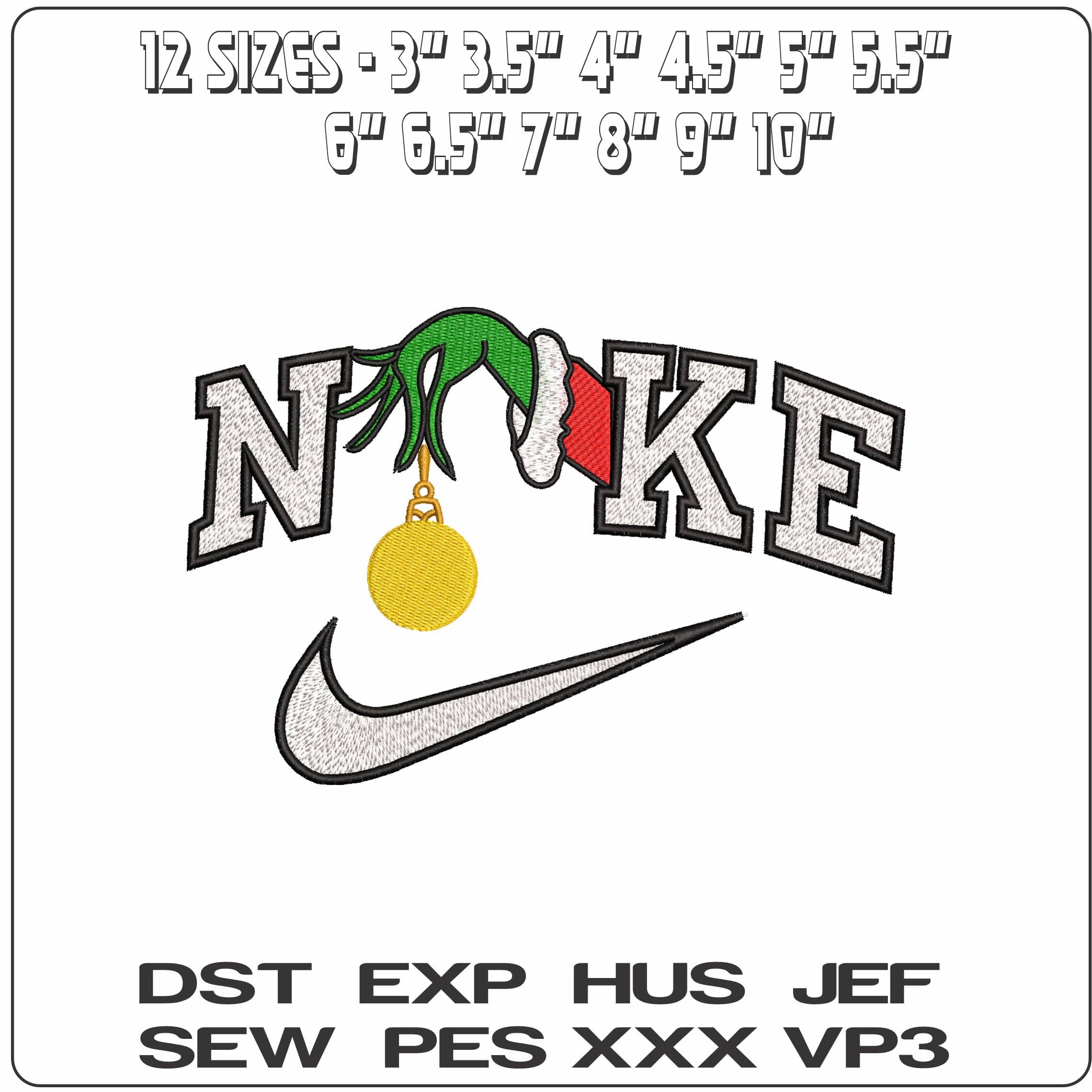Nike Grinch With Bauble- Elegant embroidery design file - instant download — view 2