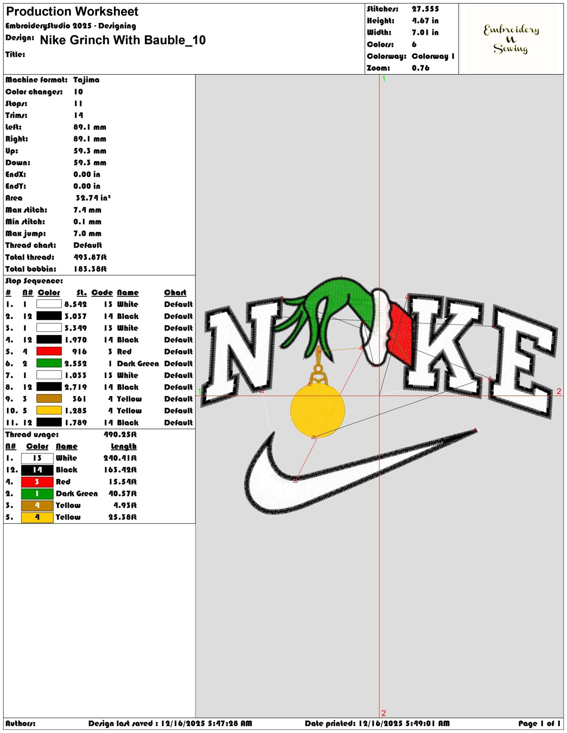 Nike Grinch With Bauble- Elegant embroidery design file - instant download — view 3