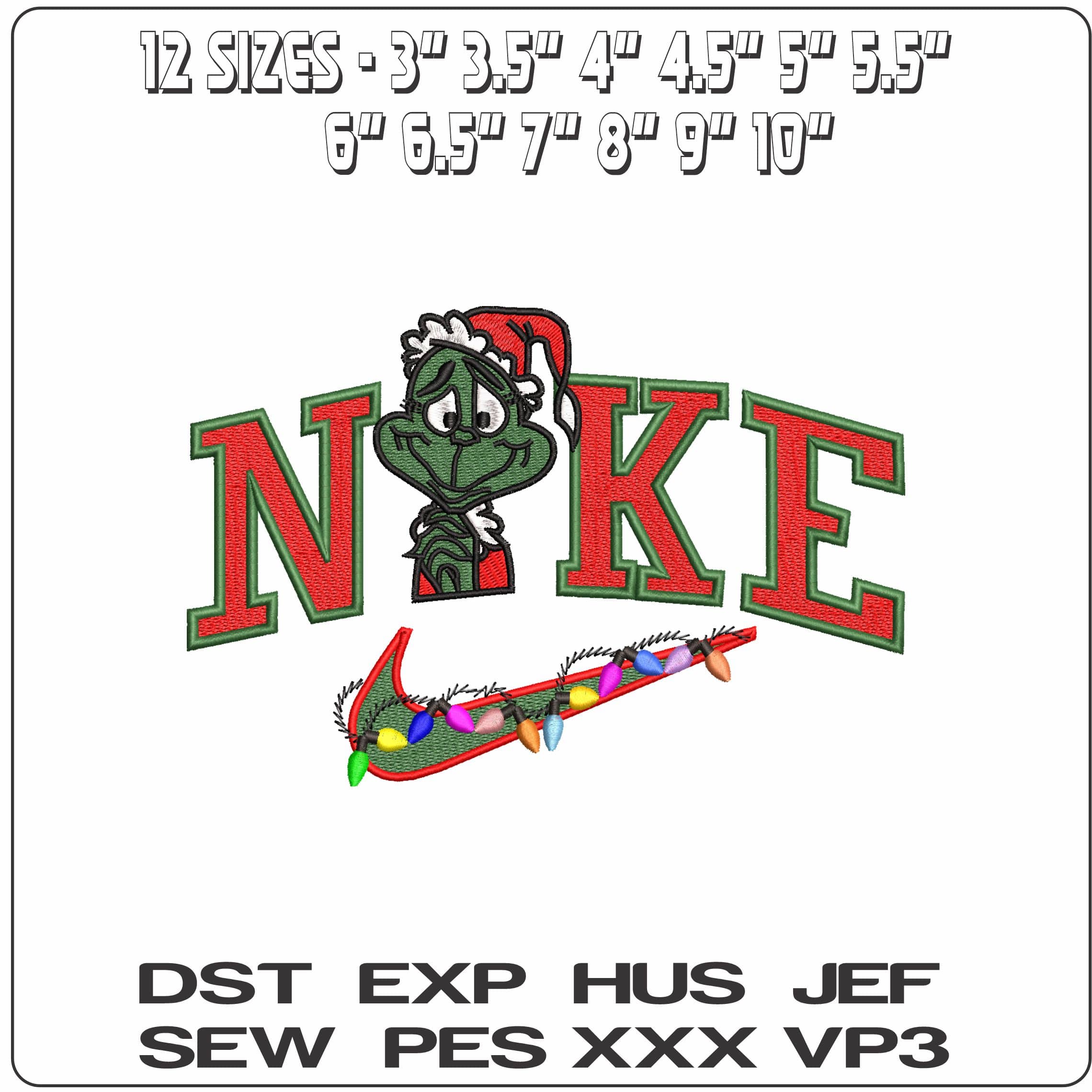 Nike Grinch Xmas Lights- Elegant embroidery design file - instant download — view 2