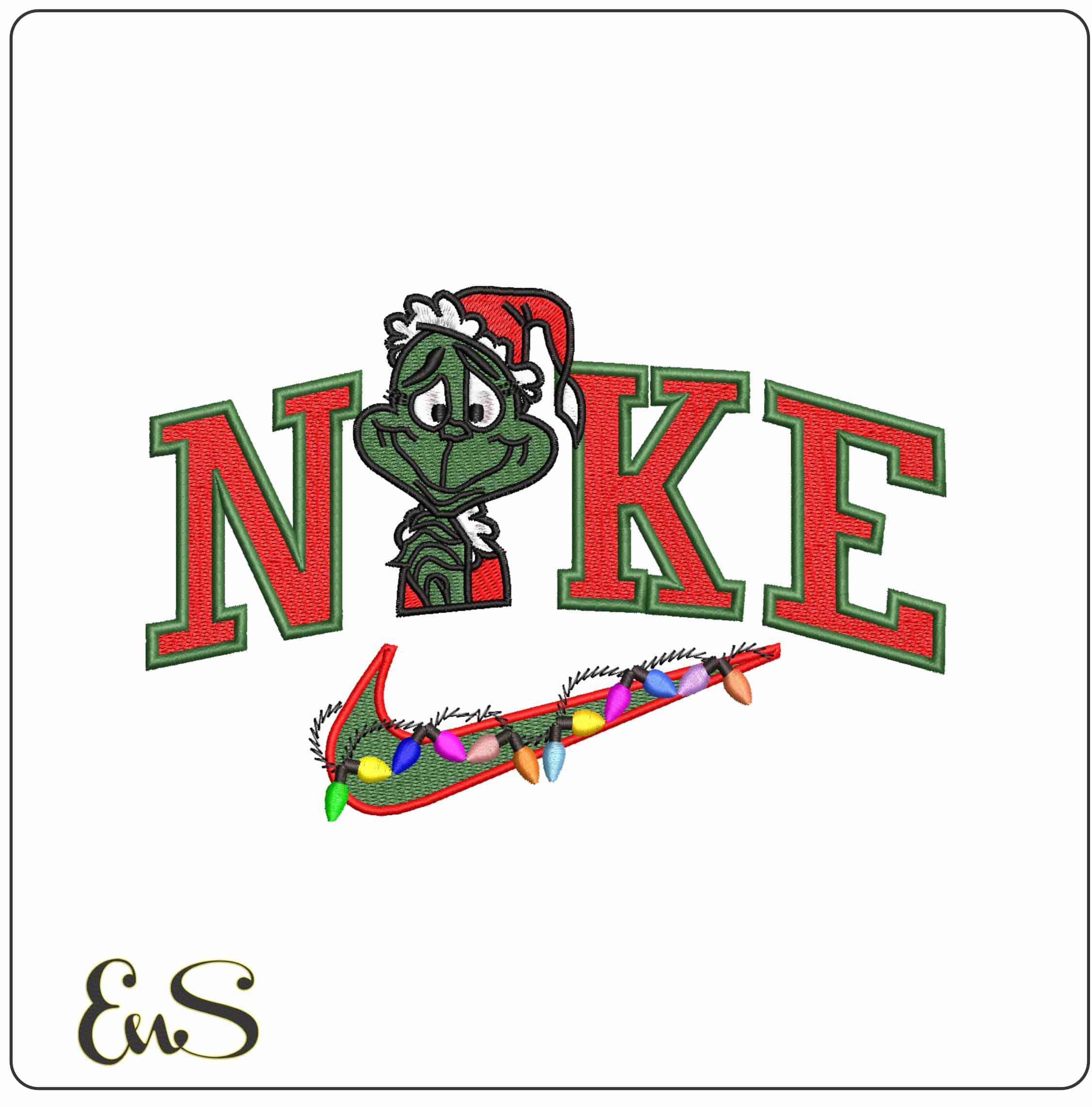 Nike Grinch Xmas Lights- Elegant embroidery design file - instant download