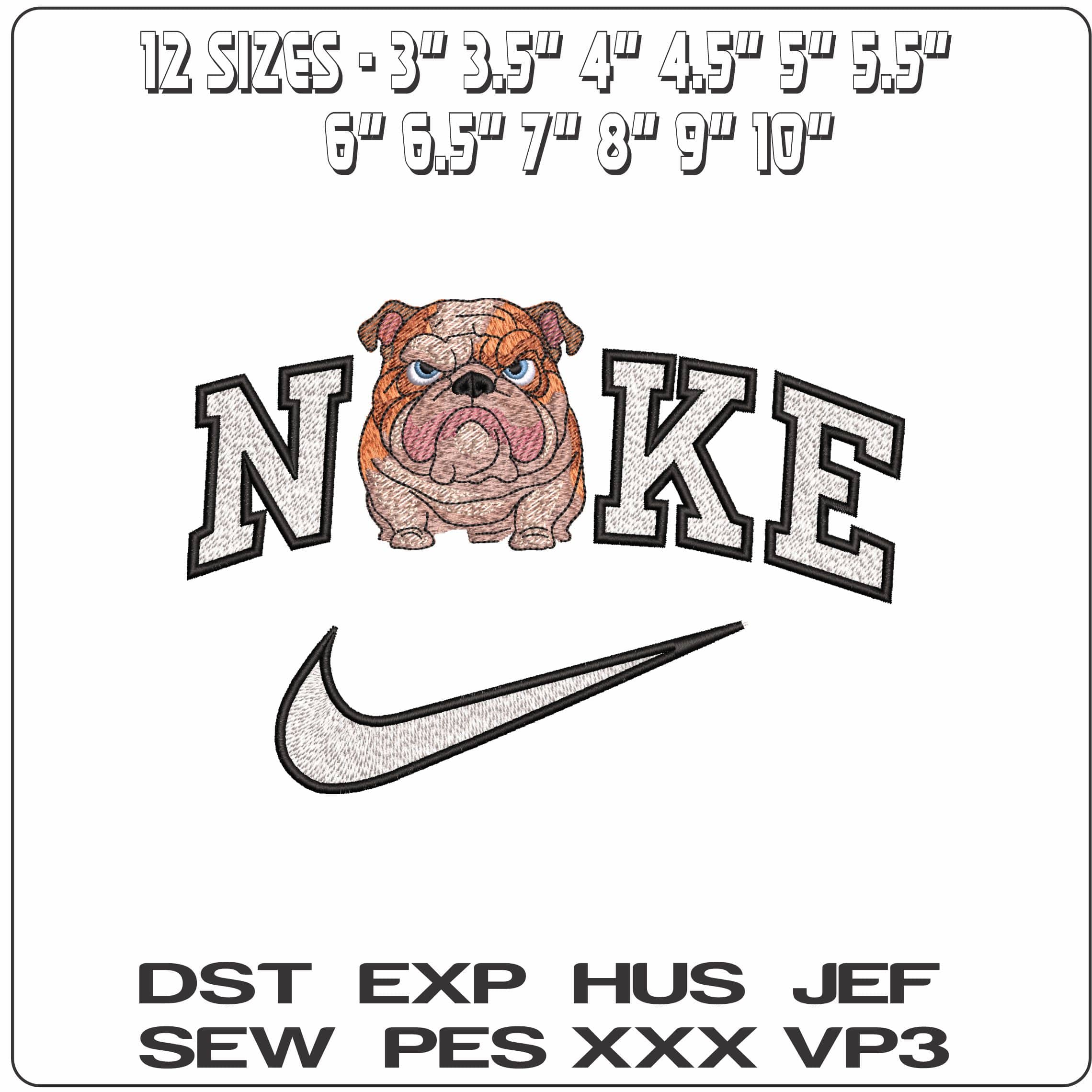 Nike Grumpy Bulldog- Elegant embroidery design file - instant download — view 2