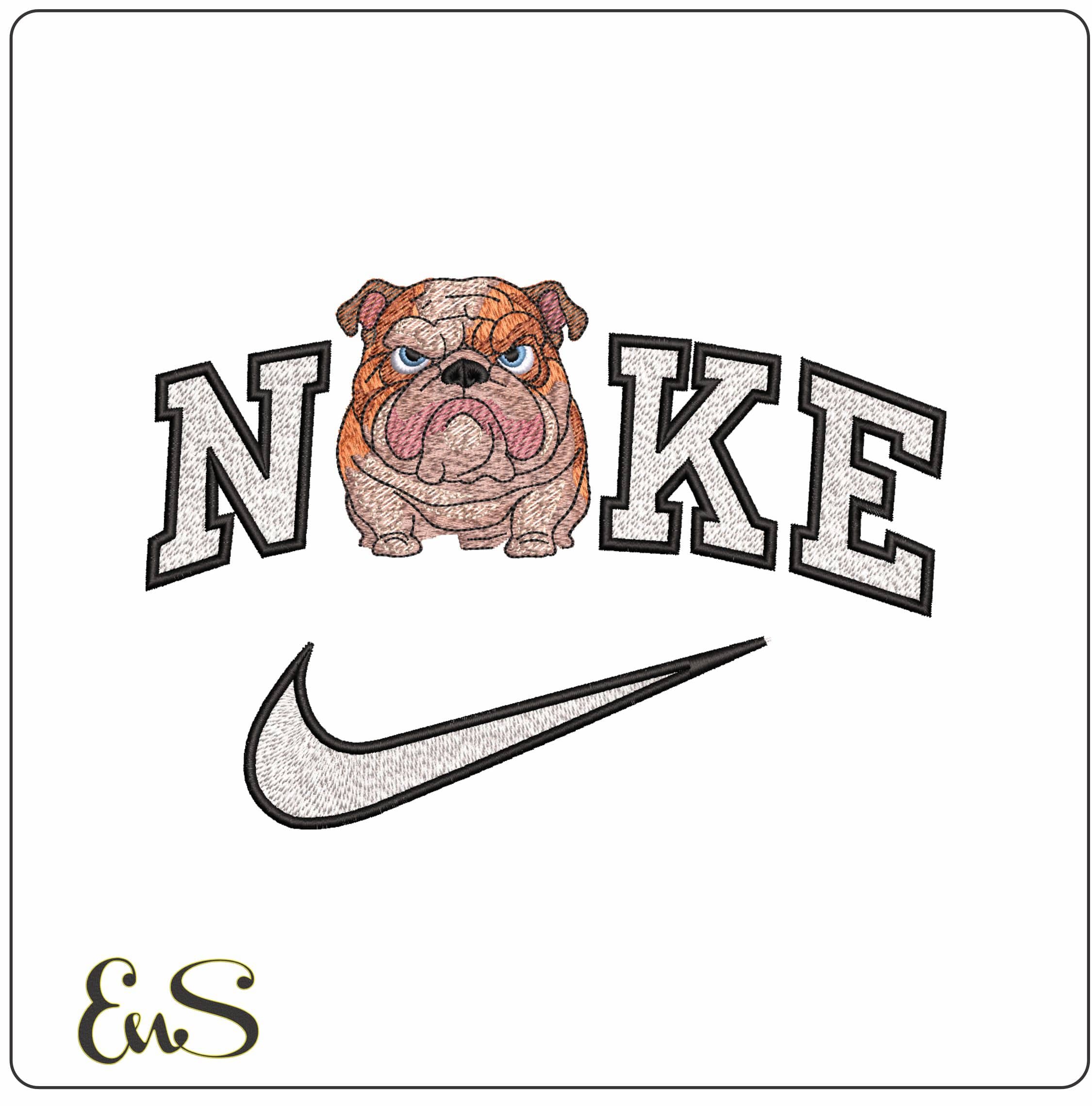 Nike Grumpy Bulldog- Elegant embroidery design file - instant download