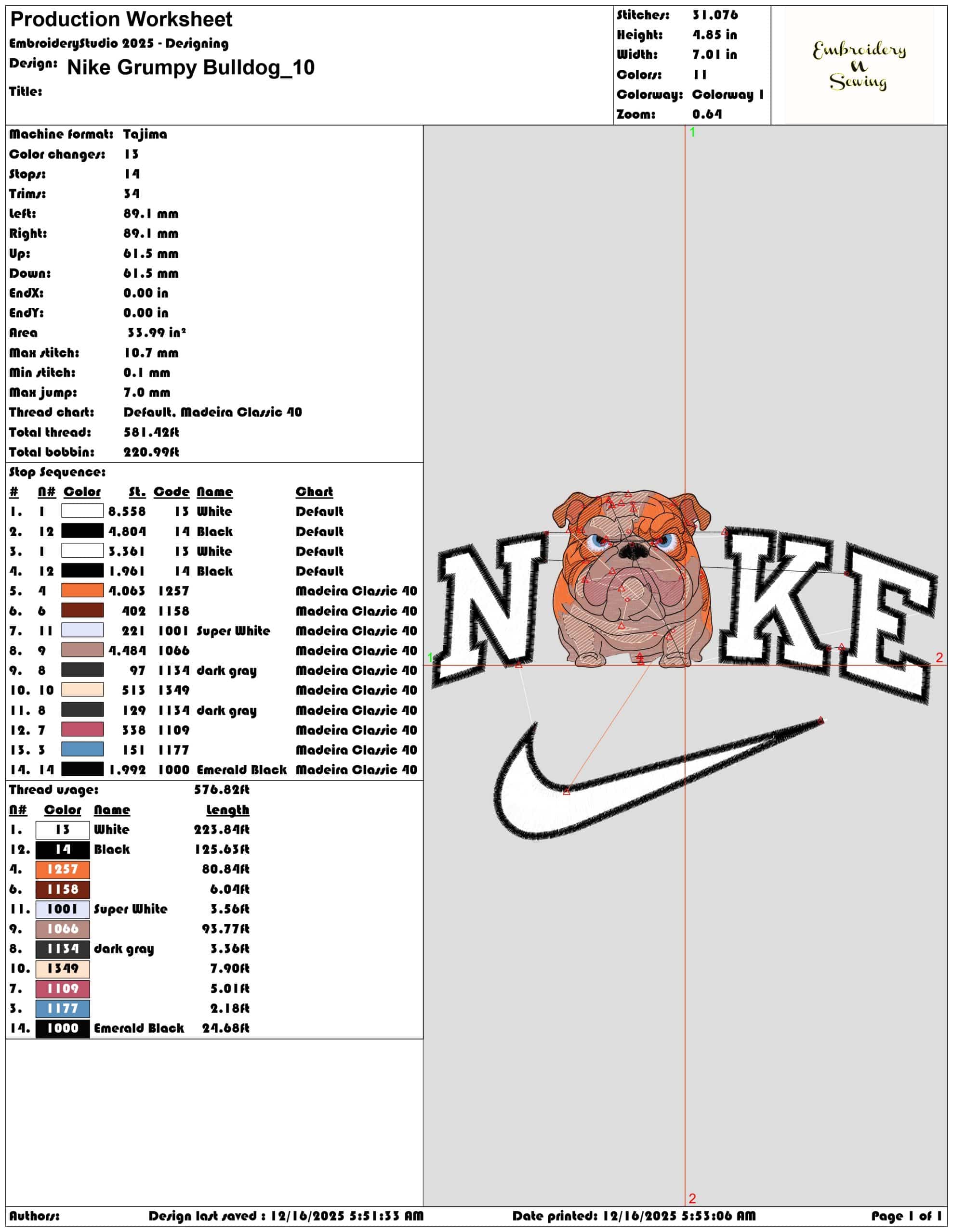 Nike Grumpy Bulldog- Elegant embroidery design file - instant download — view 3