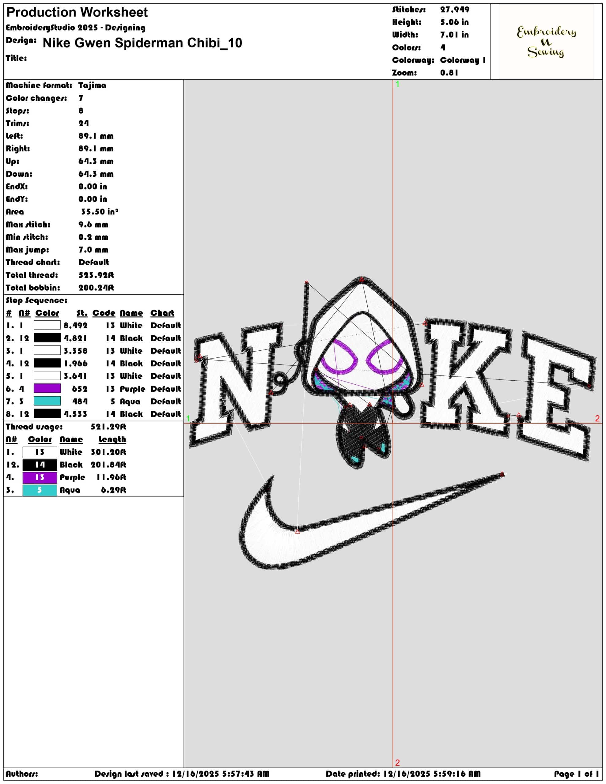 Nike Gwen Spiderman Chibi- Elegant embroidery design file - instant download — view 3