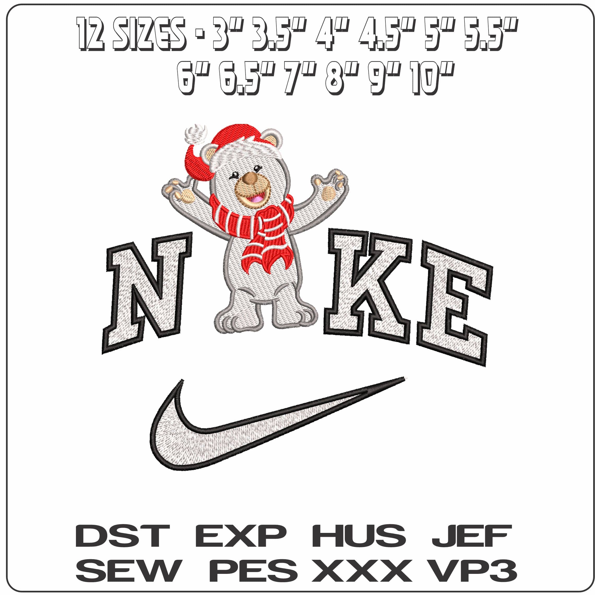 Nike Happy Christmas Teddy Bear- Elegant embroidery design file - instant download — view 2