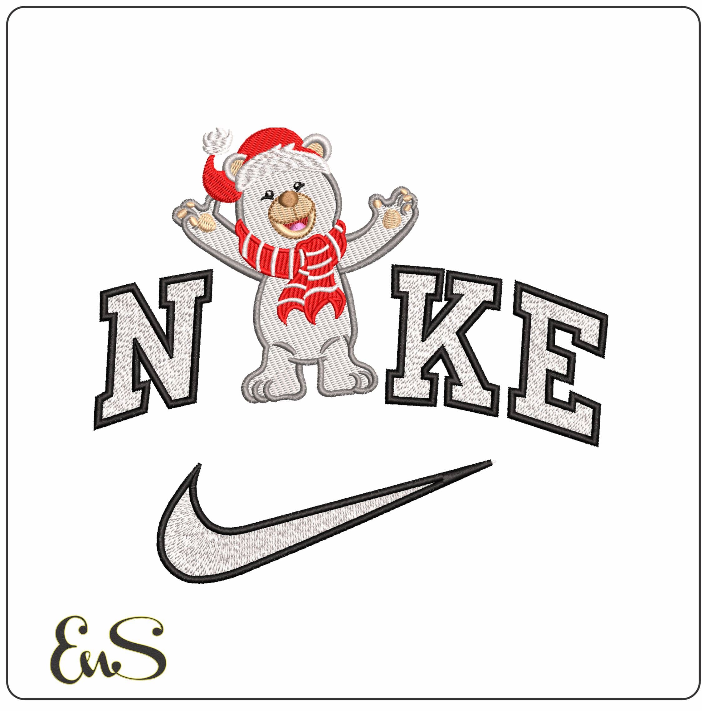 Nike Happy Christmas Teddy Bear- Elegant embroidery design file - instant download
