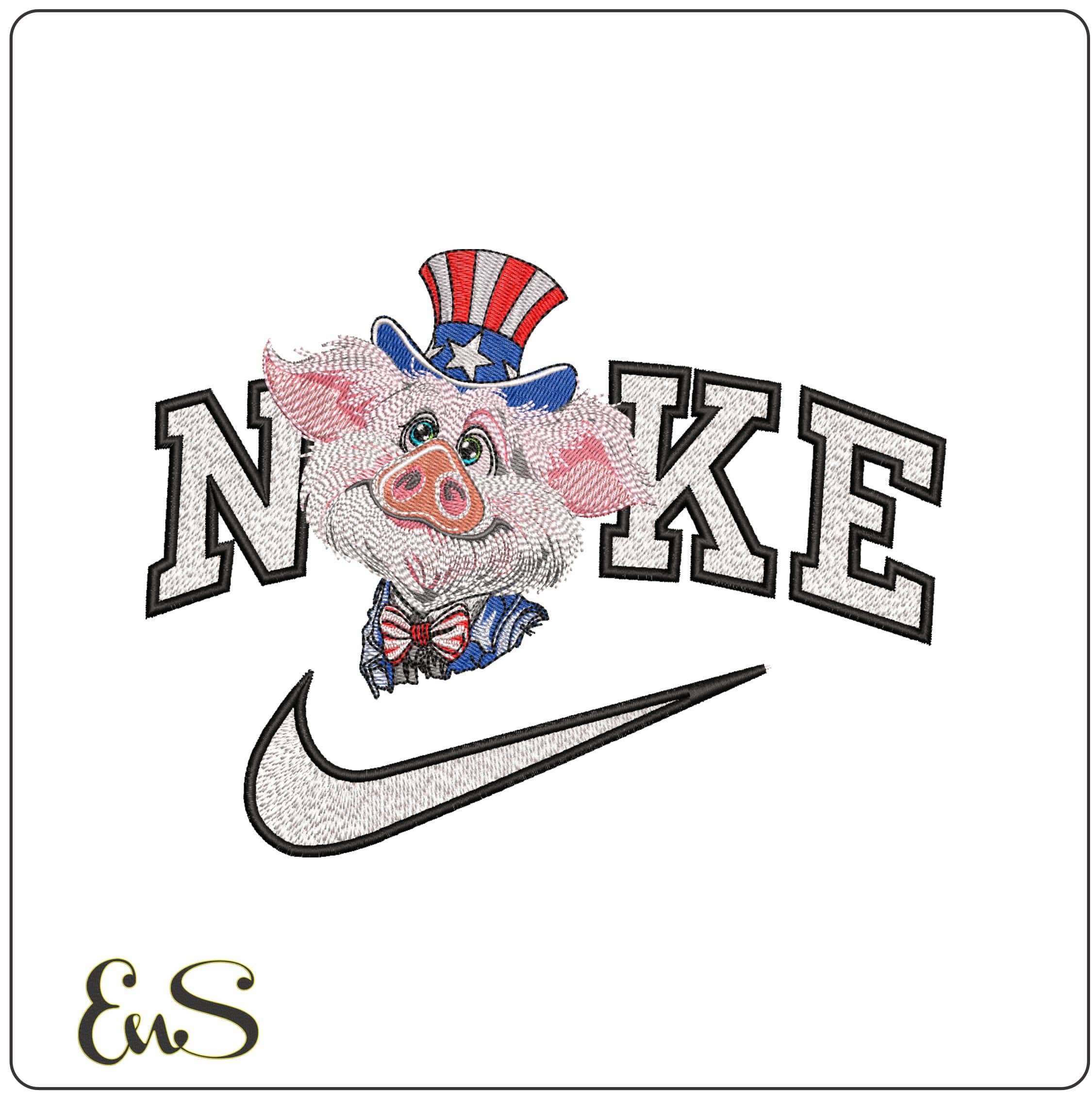 Nike Happy pig in USA flag- Elegant embroidery design file - instant download