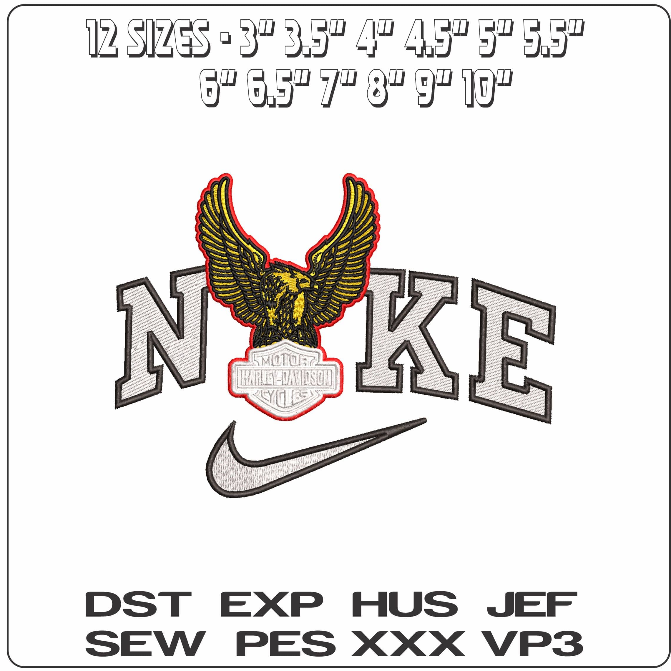 Nike Harley Davidson with Golden Eagle- Elegant embroidery design file - instant download — view 2