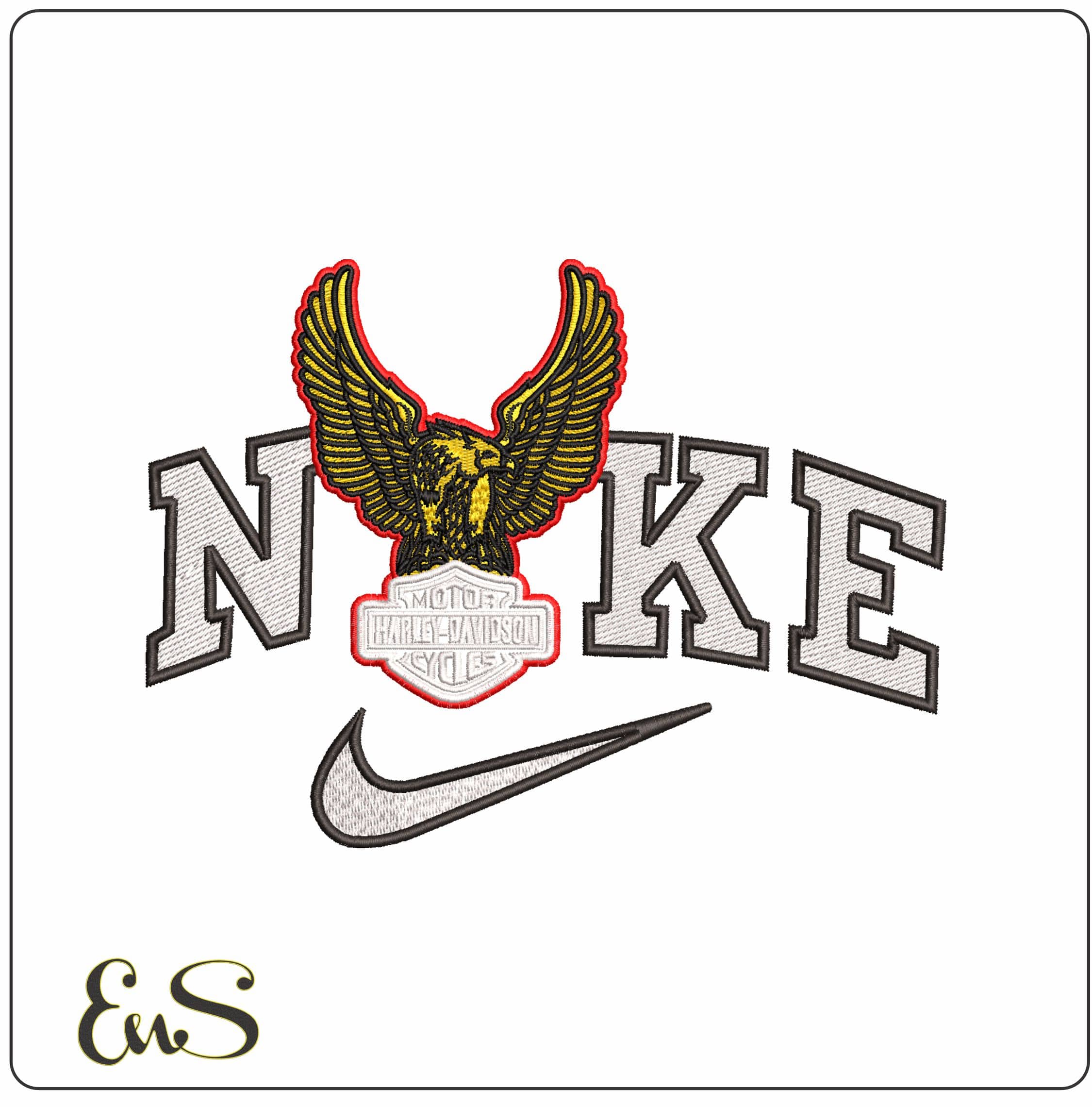 Nike Harley Davidson with Golden Eagle- Elegant embroidery design file - instant download