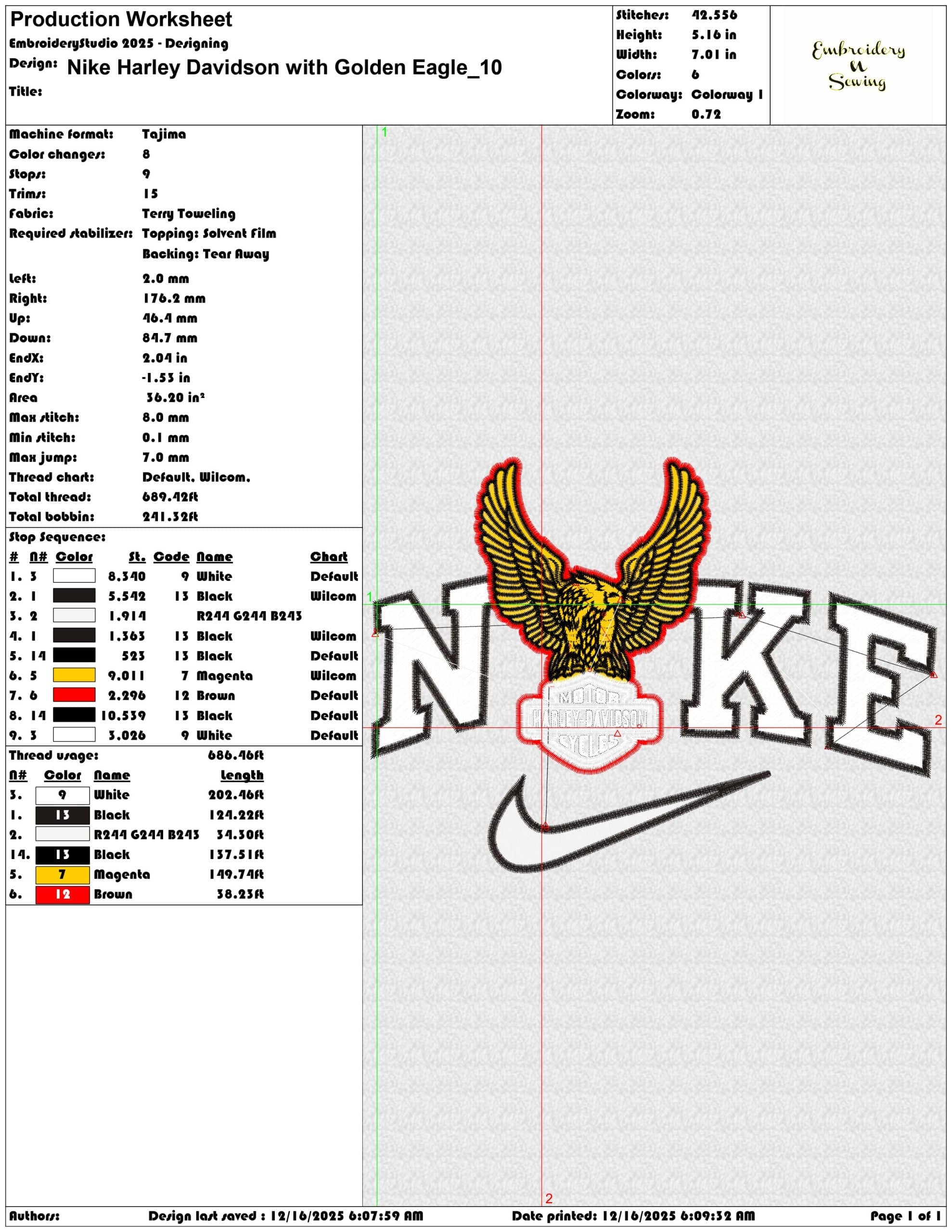 Nike Harley Davidson with Golden Eagle- Elegant embroidery design file - instant download — view 3