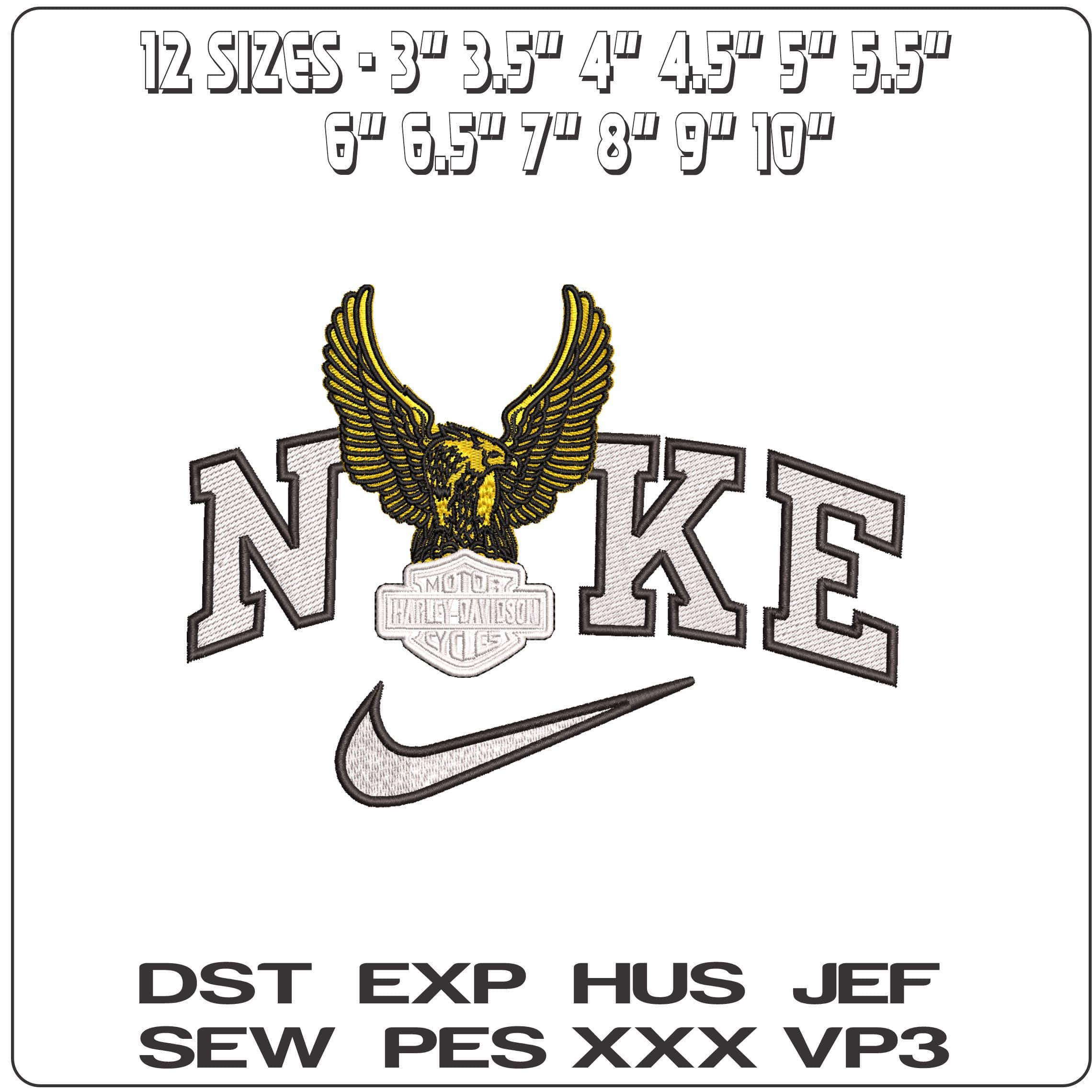 Nike Harley Davidson with Golden Eagle Plain- Elegant embroidery design file - instant download — view 2