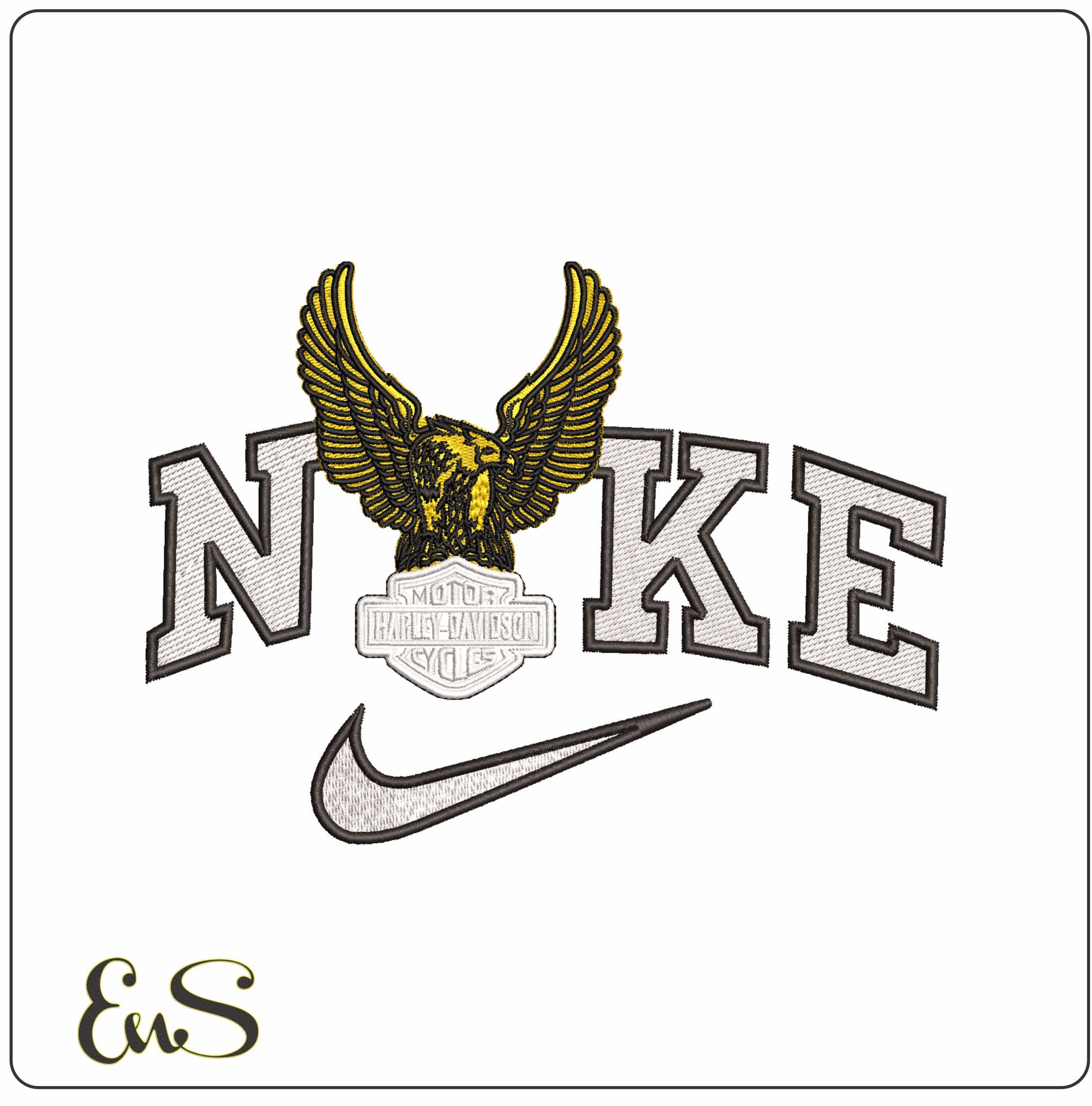 Nike Harley Davidson with Golden Eagle Plain- Elegant embroidery design file - instant download