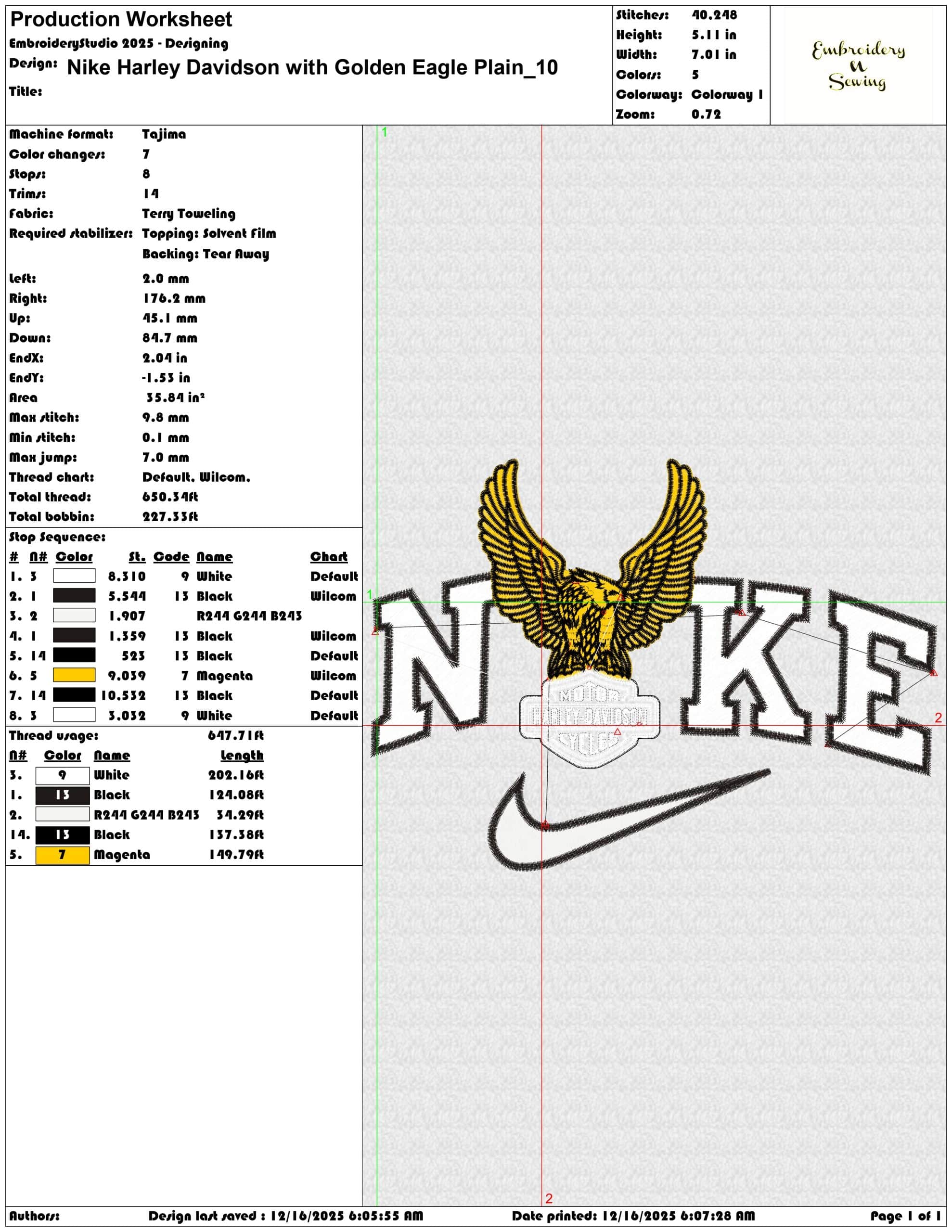 Nike Harley Davidson with Golden Eagle Plain- Elegant embroidery design file - instant download — view 3